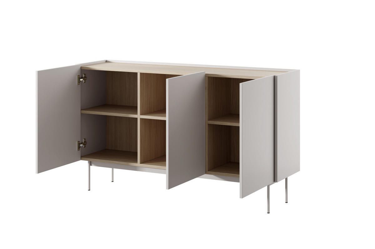 KOMMODE: Korpus und Front: Kaschmir, Linea-Eiche TOP 144 x 83 x 37 cm - Kaschmir, Holzwerkstoff (144/83/37cm) - 3XE LIVING