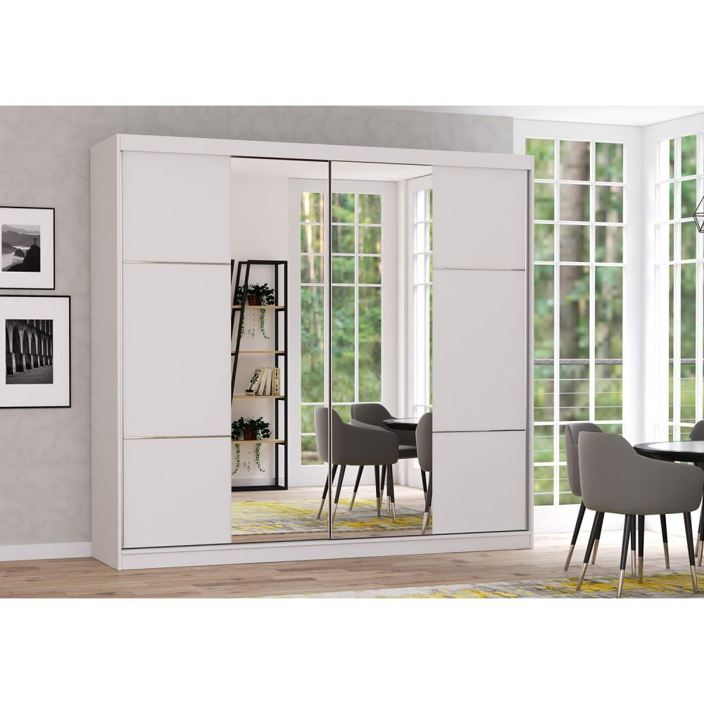 SCHWEBETÜRENSCHRANK Multi 38 Weiß/Weiß + Spiegel 233 cm - Alufarben/Weiß, Glas/Holzwerkstoff (233/218/61cm) - imoebel24