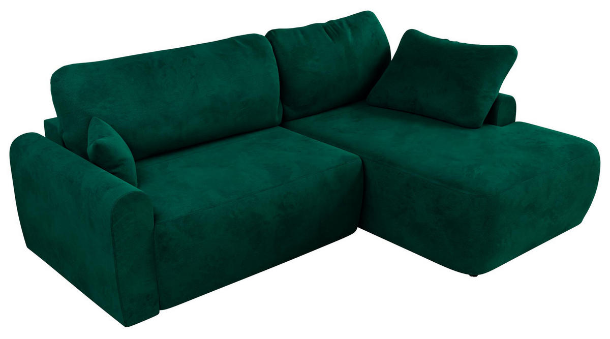 ECKSCHLAFSOFA CUBO L Dunkelgrün Velvet - rechts - Dunkelgrün/Schwarz, Kunststoff/Textil (187/273cm) - MKS