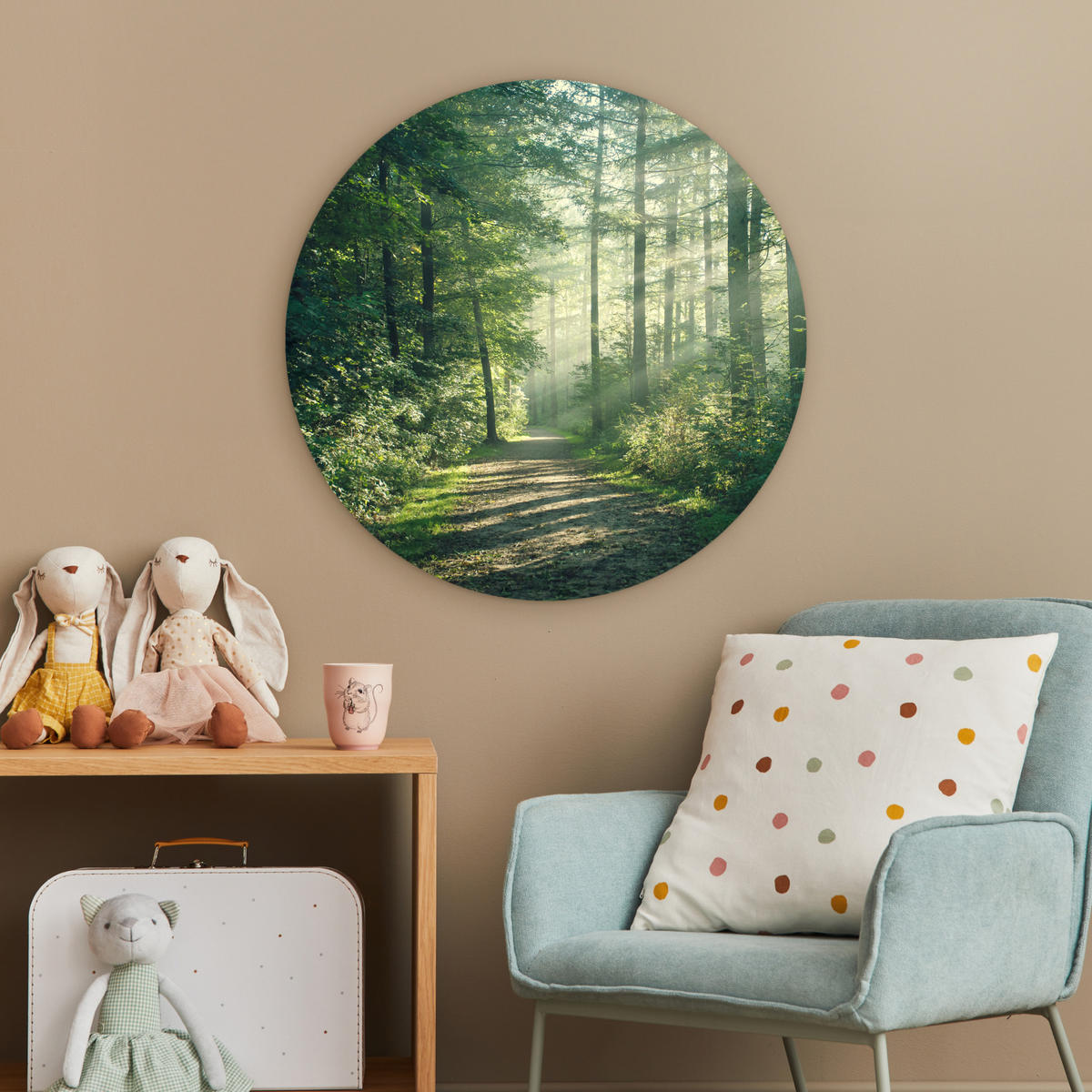 WANDBILD Wald - Weg - Sonne - Bäume - Grün - Natur Wanddeko Schlafzimmer 60x60 cm - Waldgrün, Kunststoff (60/60cm) - MuchoWow