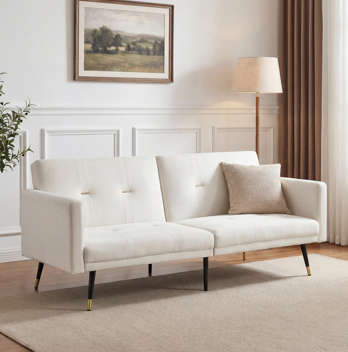 SCHLAFSOFA 2-Sitzer klappbar Samt Beige - Beige, Holzwerkstoff (164/70/89cm) - Meubliv