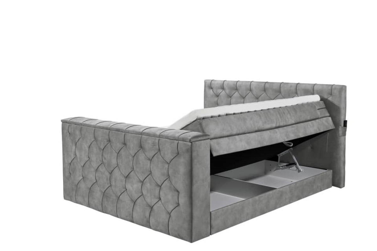 BOXSPRINGBETT 180x200 – motorisierte TV‑Halterung, HR-Lux-Topper, Duo‑Wendematratze H3/H4 - Dunkelgrau/Grau, Textil (180/200cm) - ed exciting design