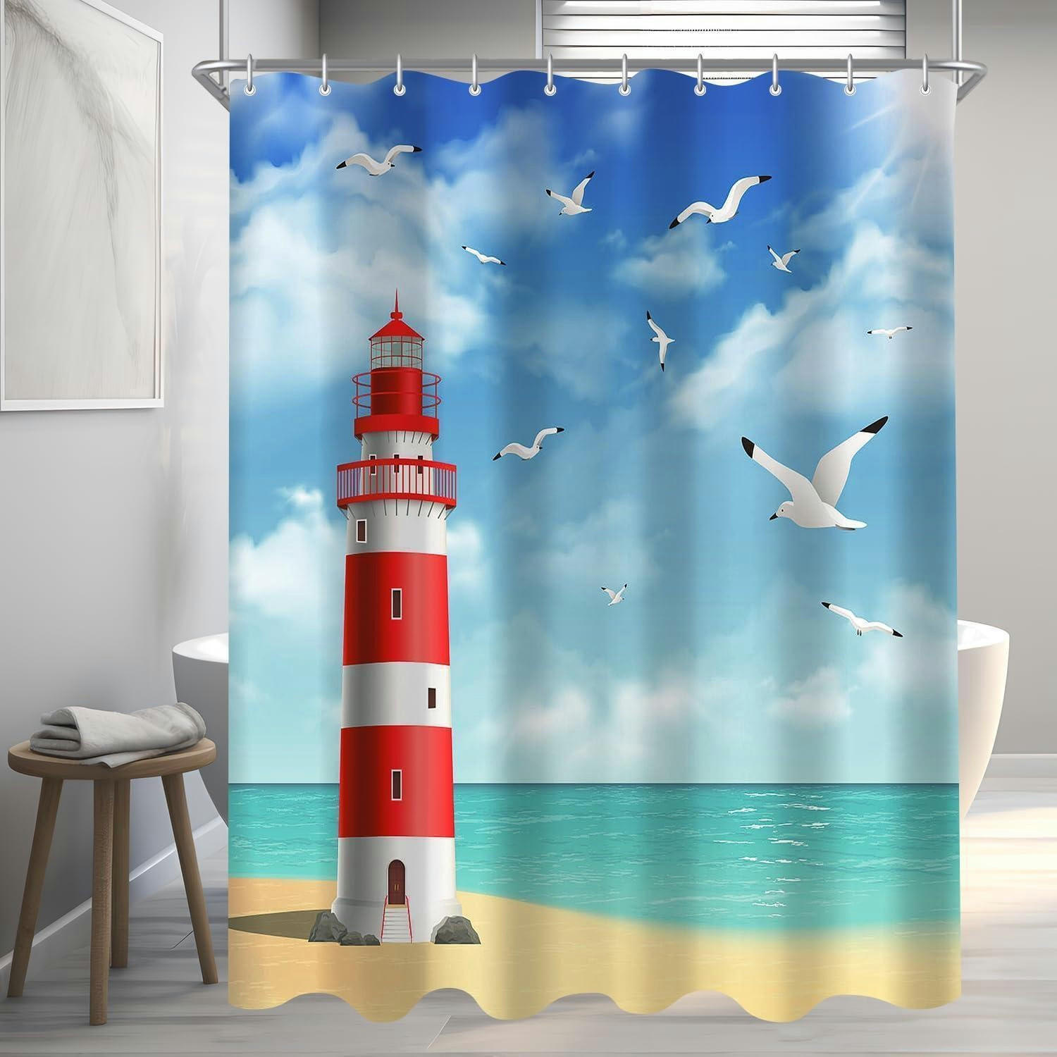 DUSCHVORHANG Leuchtturm 120 x 200 cm Wasserabweisend Waschbar Polyester - Multicolor, Textil (120/200cm)