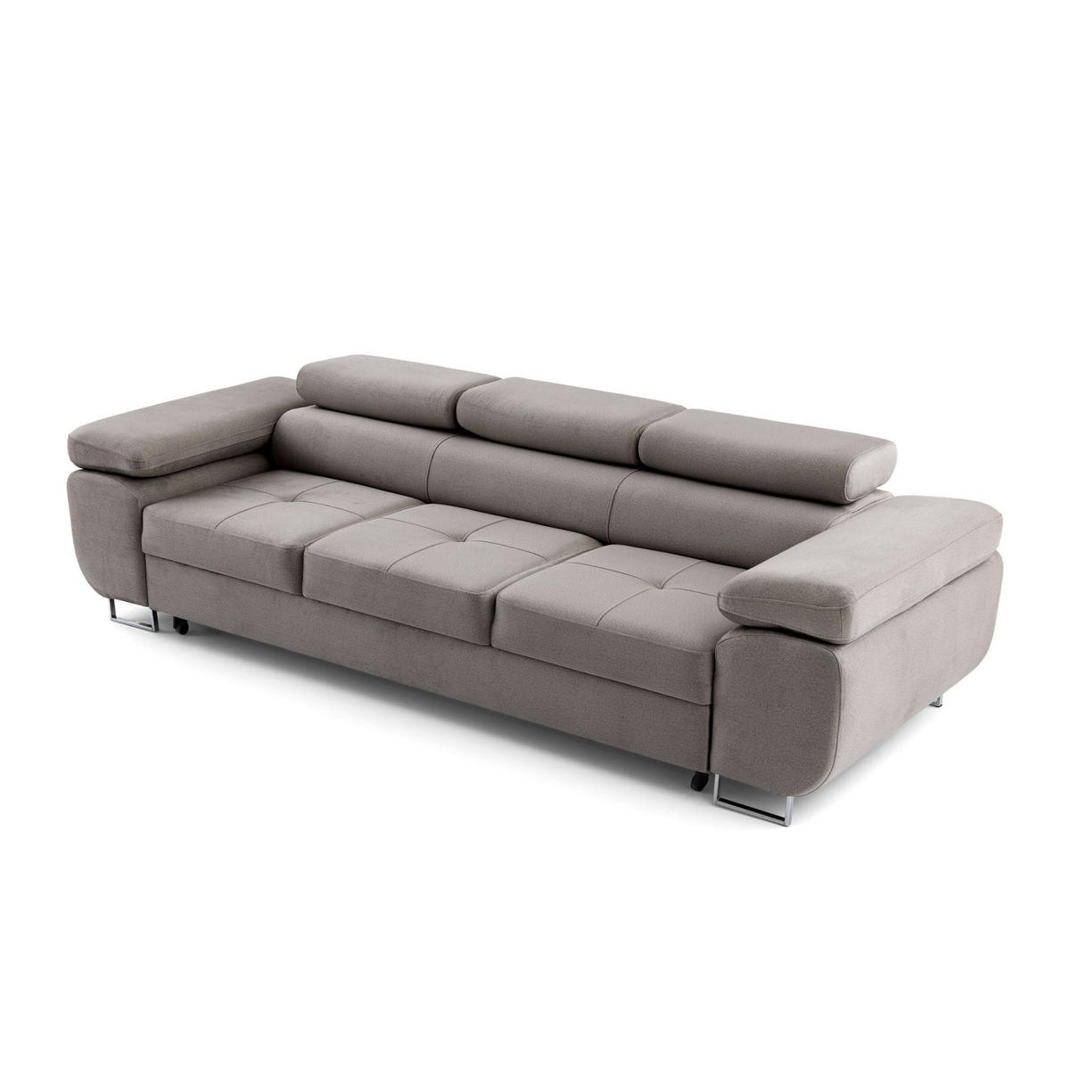 3-SITZER-SOFA WILD mit Schlaffunktion 127x190 Velours Hellgrau - Chromfarben/Hellgrau, Holz/Textil (262/90/102cm) - Muffo