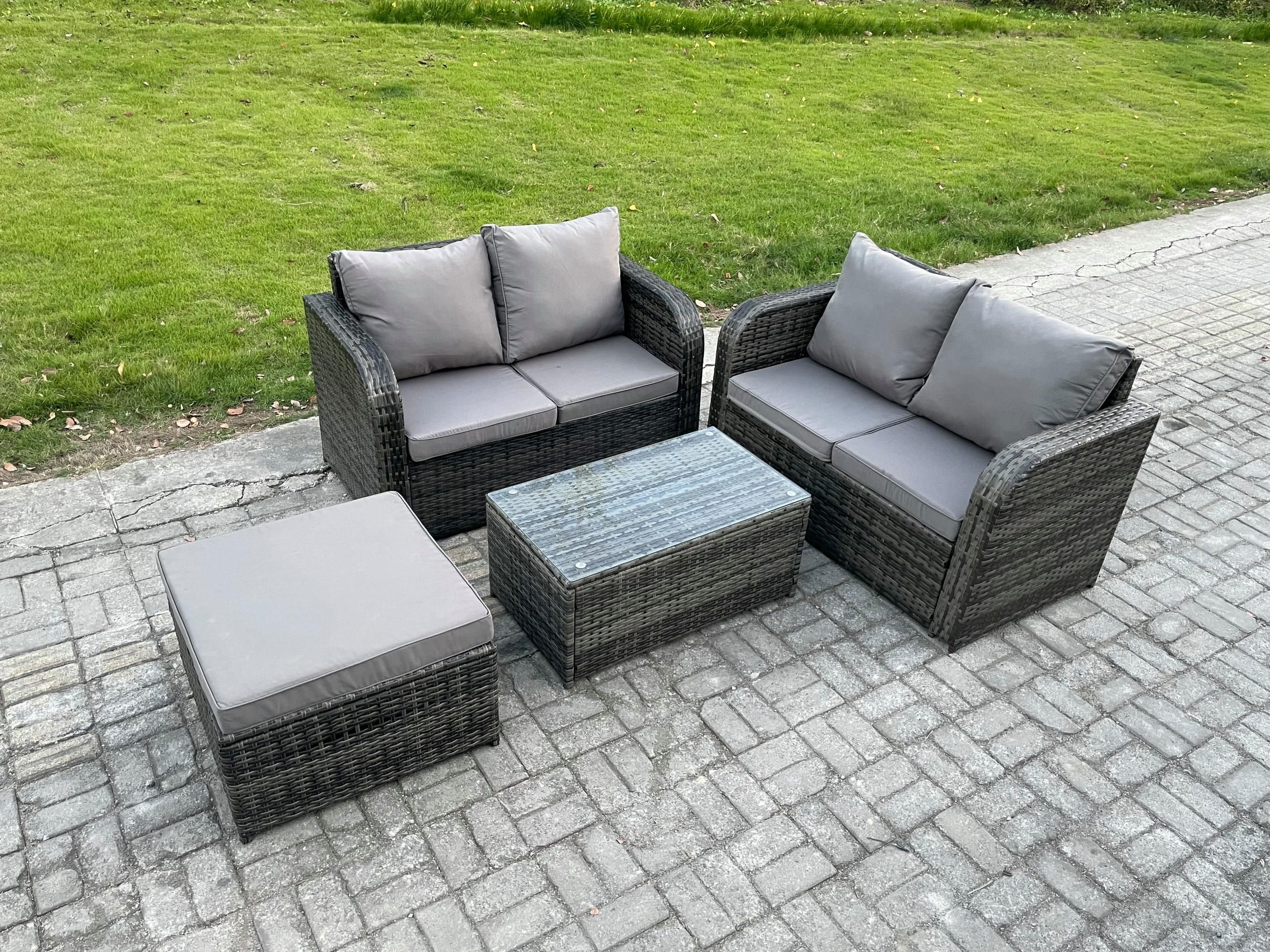 GARTENLOUNGE-SET Polyrattan Dunkelgrau 5-Sitzer - Dunkelgrau, Metall - Fimous