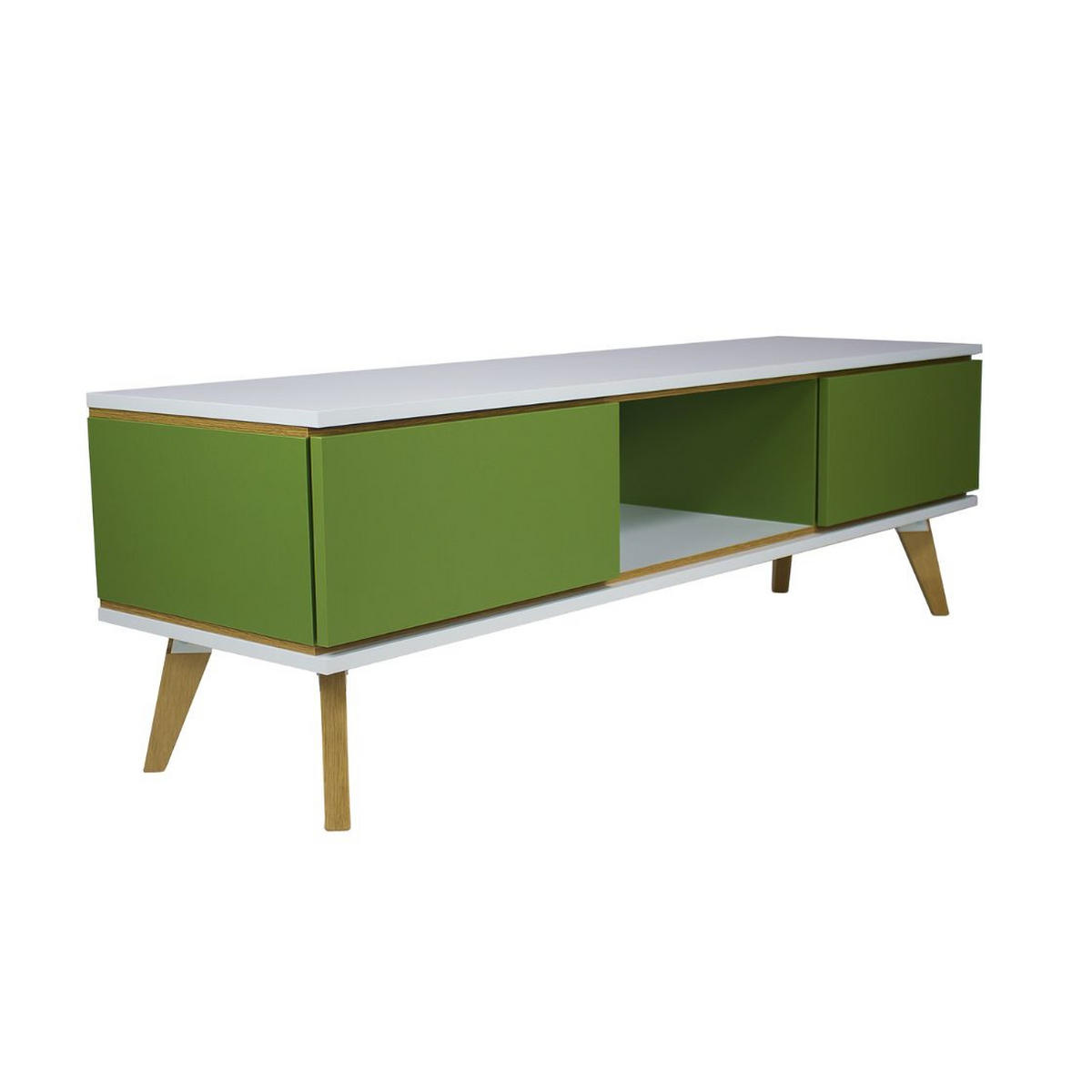 TV-SCHRANK Jorgen, Grün/Weiß/Eichefarben, 160 Cm - Eichefarben/Grün, Eichenholz/Holzwerkstoff (160/45/50cm) - Skandica