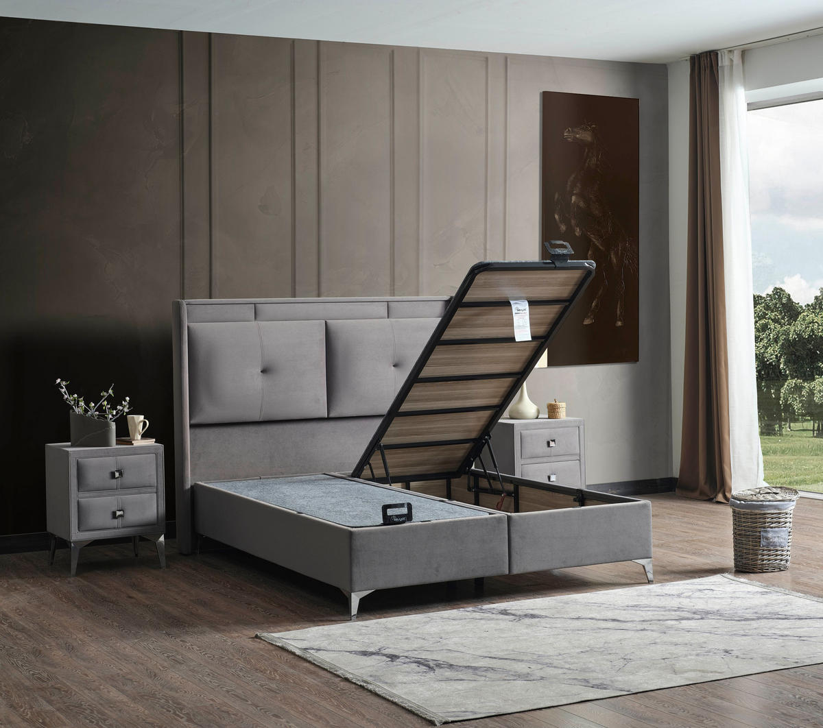 POLSTERBETT-SET Air Comfort 180x200 Grau - Bett inkl. Matratze - Grau, Metall (180/200cm) - Villa Möbel