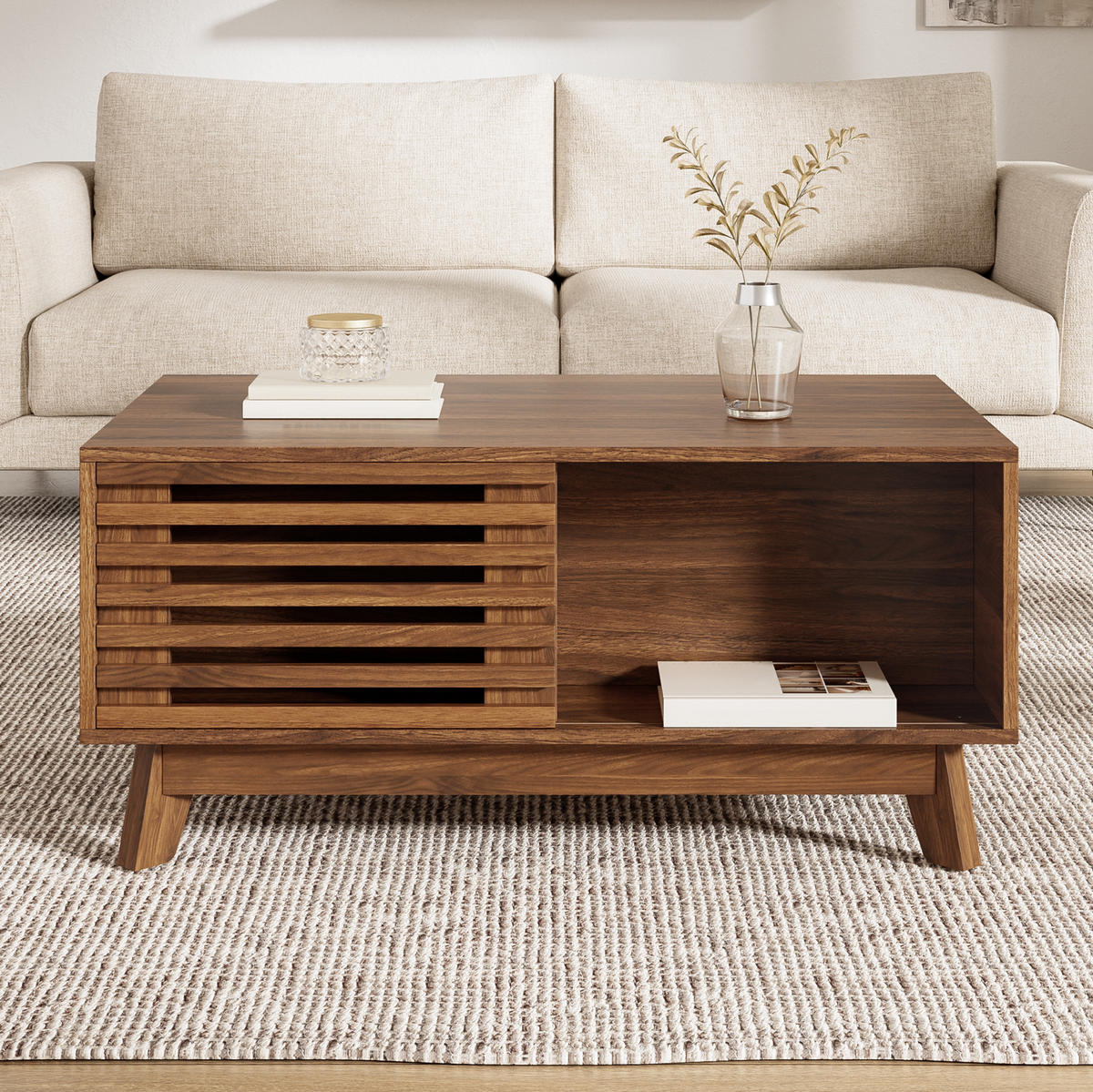 COUCHTISCH mit höhenverstellbarer Platte 90 x 55 cm MDF Walnuss-Optik - Braun, Holz (90/55/57.5cm) - Meubliv