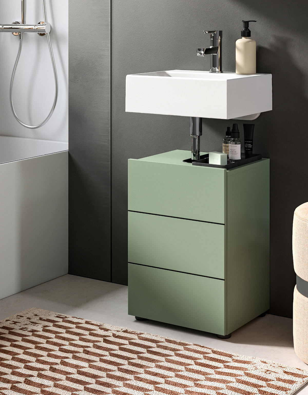 WASCHBECKENUNTERSCHRANK grün, Badezimmer Unterschrank 38 x 56 cm - Schwarz/Grün, Holzwerkstoff/Kunststoff (60/56/34cm) - Inn.Furn