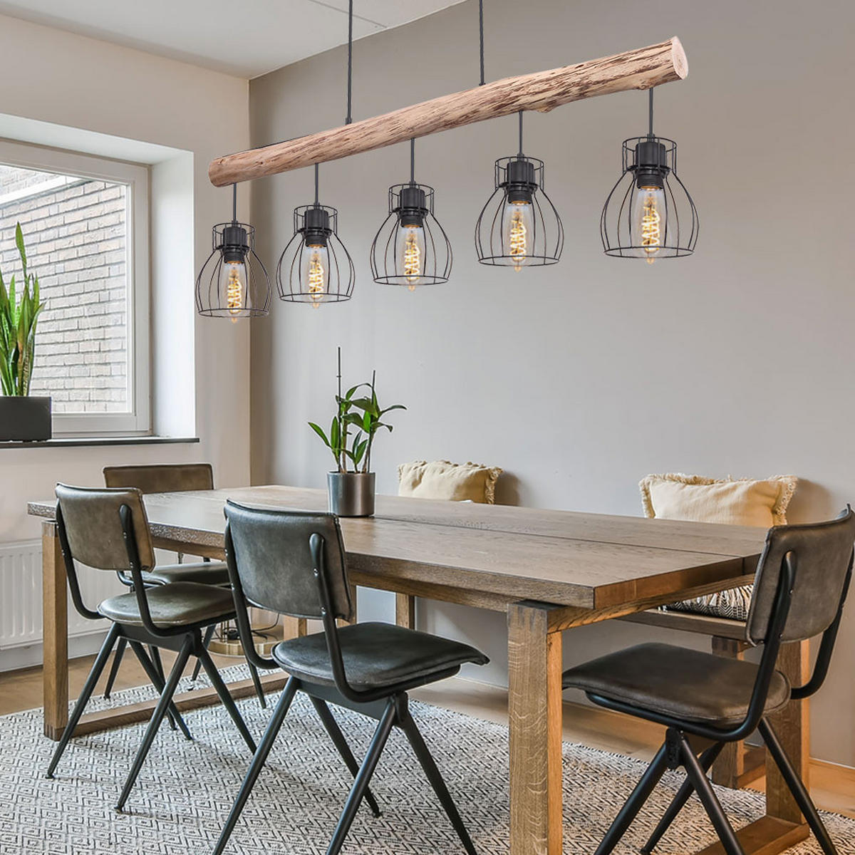HÄNGELEUCHTE Käfig Holz Schwarz - Schwarz, Holz (100/13.6/140cm) - Globo Lighting