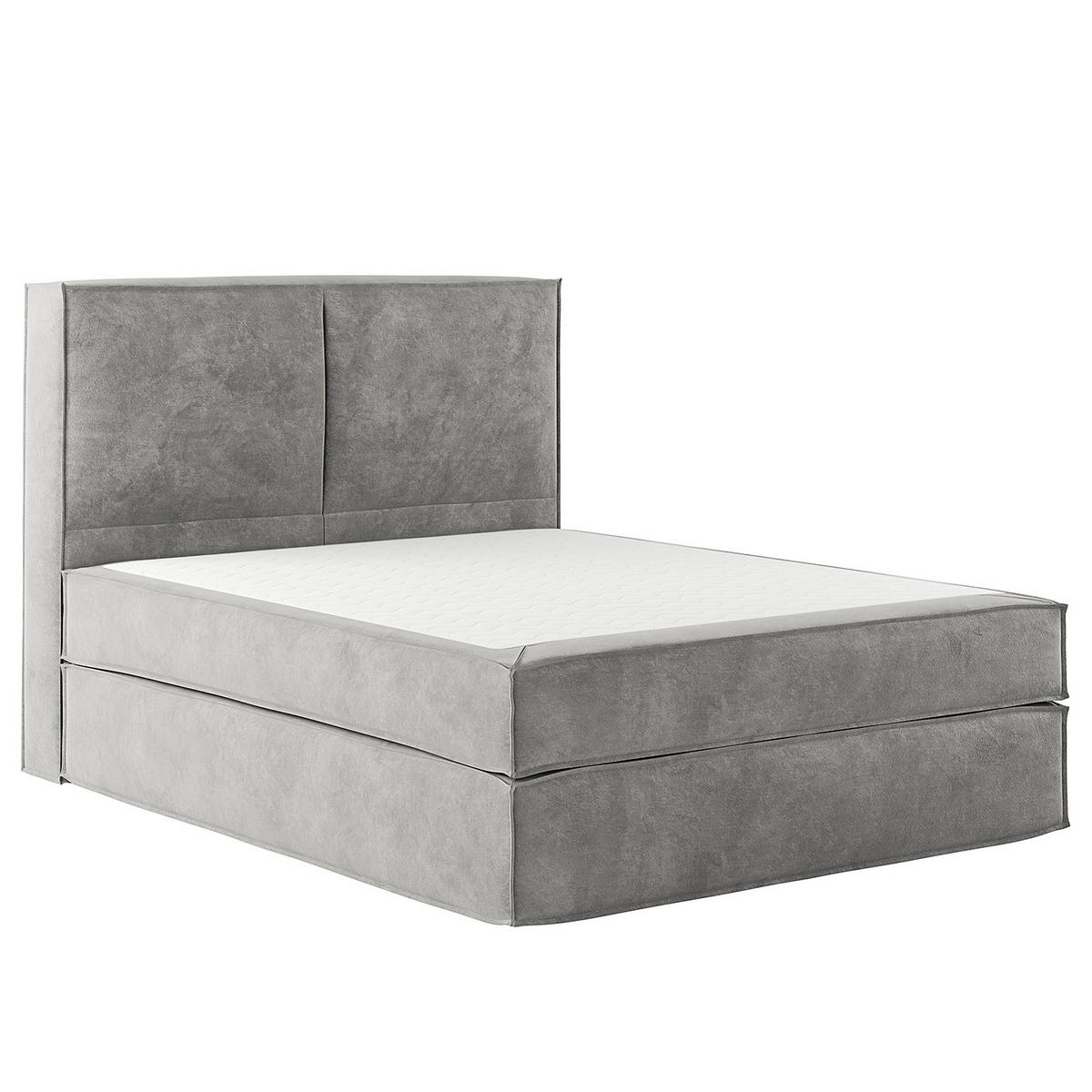 BOXSPRINGBETT mit Kopfteil - Premium - Hellgrau, Textil (140/200cm) - home24