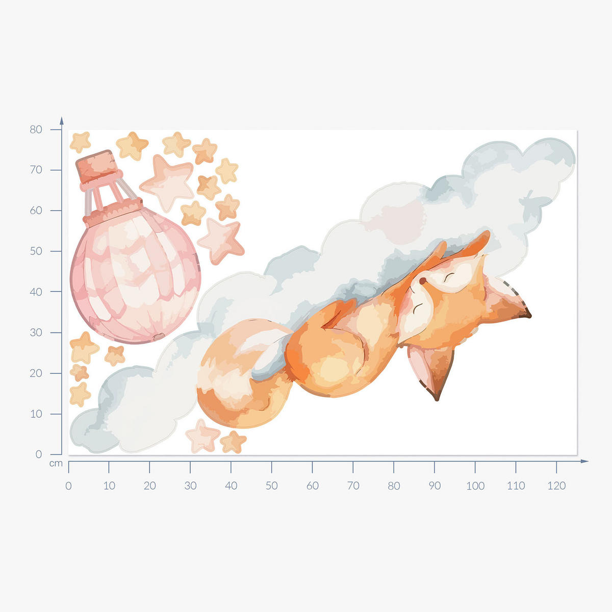 WANDAUFKLEBER 80x125cm - Ein Fuchs auf einer Wolke - Multicolor, Kunststoff (80/125/0.1cm) - Wallfluent