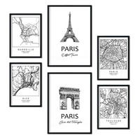 POSTER Set Mit 6 Drucke Von Frankreich Von Karten In Schwarz Weiß A3 & A4 Rahmenlos - Klar, Papier (29/3cm) - Nacnic