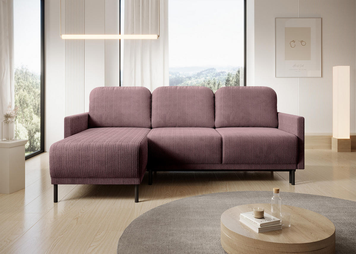 ECKSOFA Hamiel Lila Cordbezug - Flieder/Schwarz, Holz/Textil (212/142cm) - Selsey
