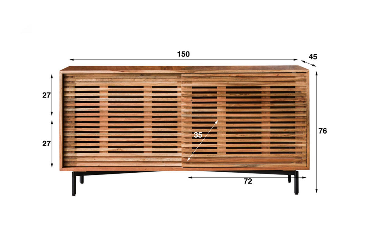 SIDEBOARD ELDA Braun Akazie - Schwarz/Braun, Holz/Metall (150/76/45cm) - KAWOLA