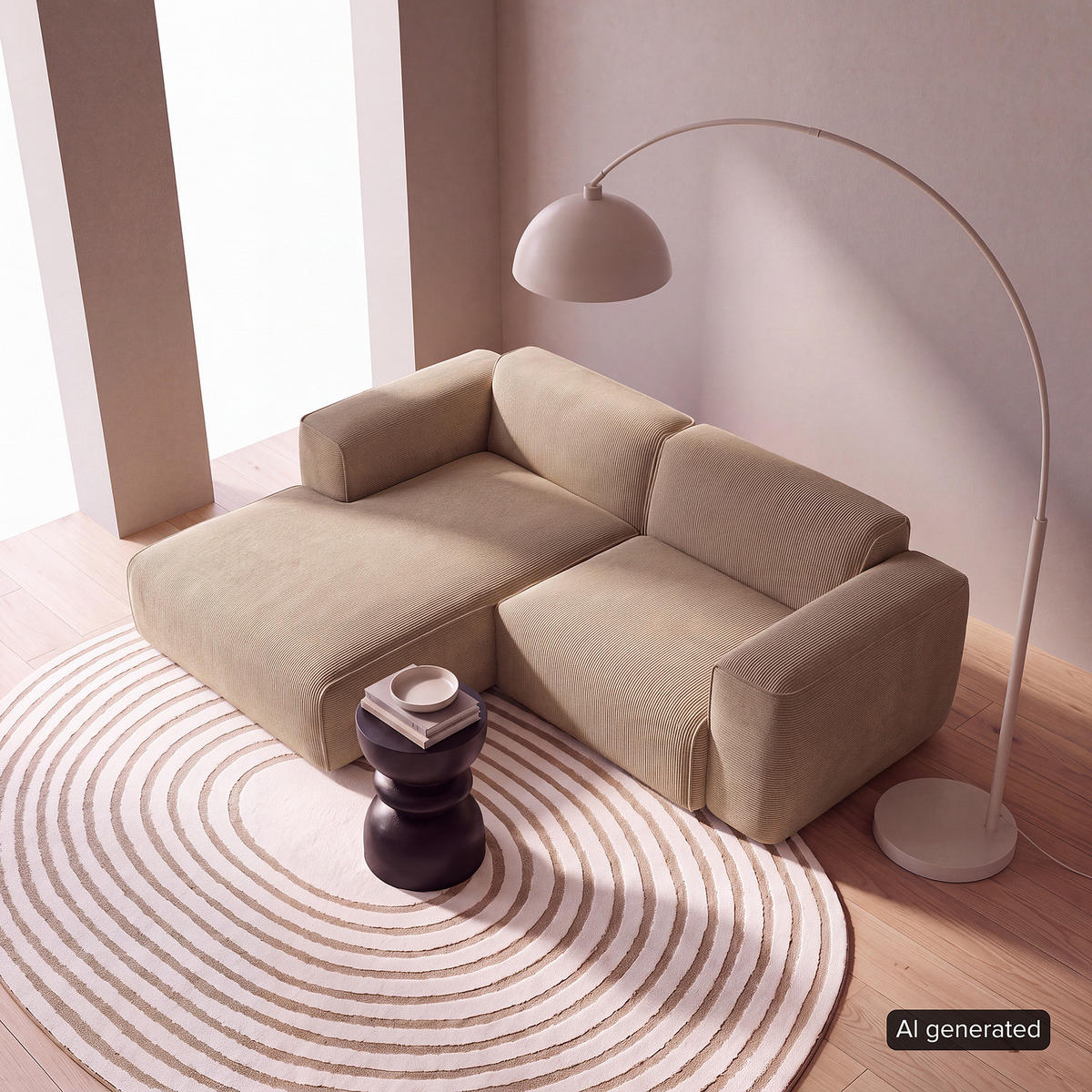 ECKSOFA mit XL-Longchair - Taupe/Schwarz, Kunststoff/Textil (260/171cm) - home24