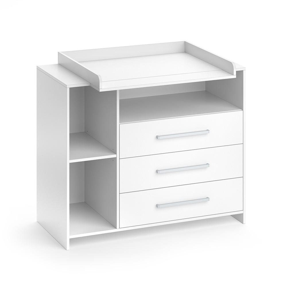 WICKELKOMMODE Oskar Weiß 113 x 100 cm mit 3 großen Schubladen - Weiß, Holzwerkstoff (113/100/53cm) - Vicco