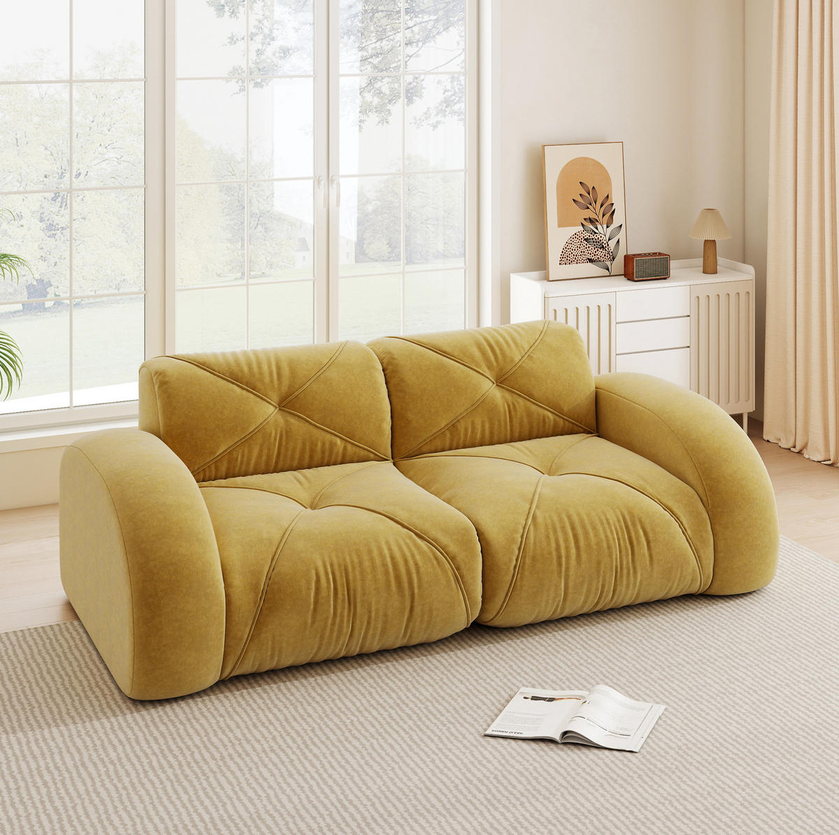 MODULSOFA 2-Sitzer ohne Montage mit 32D-Schaumstoff und chenillebezogener Oberfläche, Gelb - Gelb, Textil (204/76/95cm) - Redom