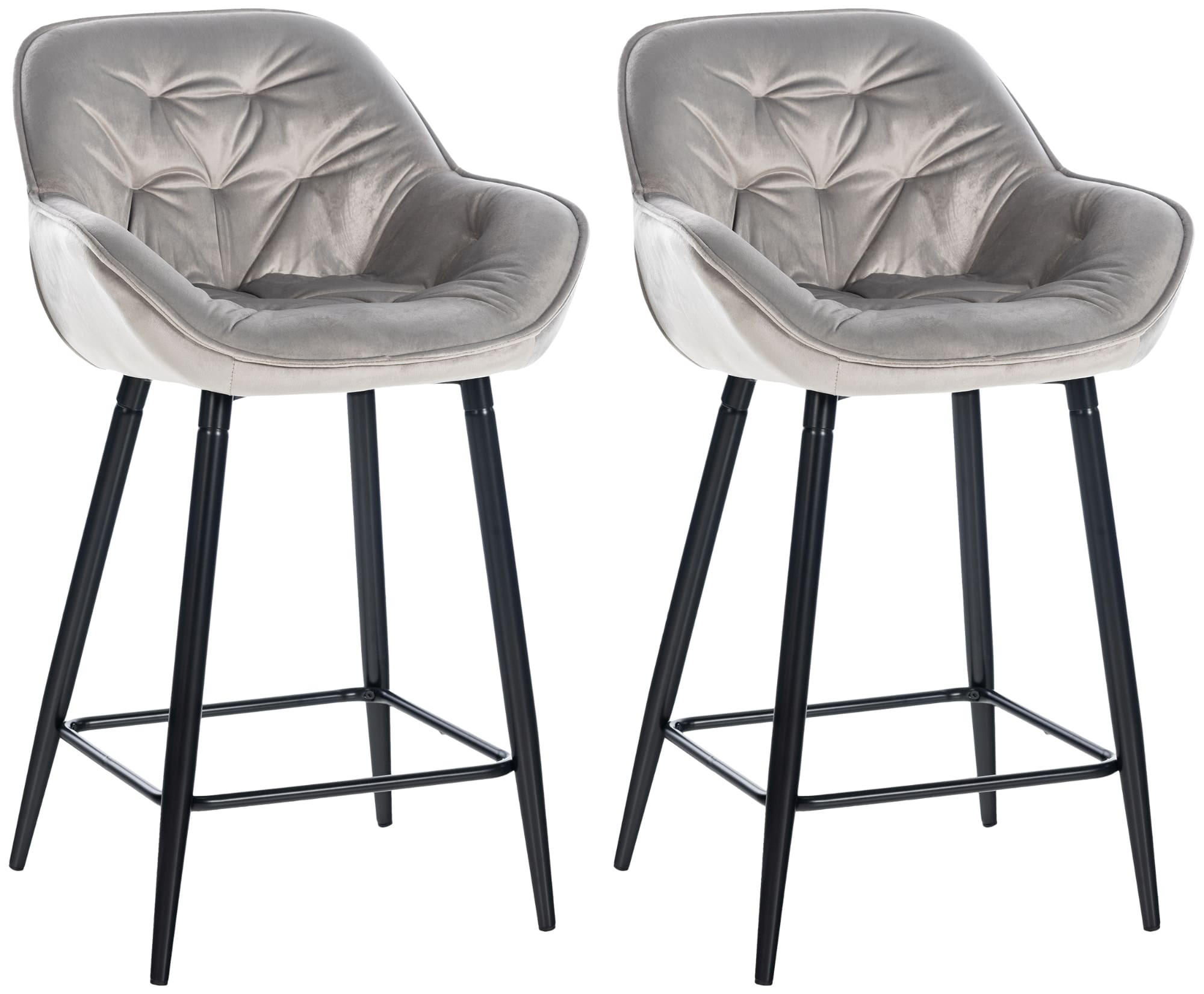 BARHOCKER 2er Set Samt grau - Schwarz/Grau, Textil/Metall (54/93.5/57.5cm) - CLP