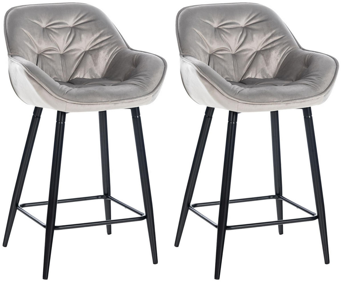 BARHOCKER 2er Set Samt grau - Schwarz/Grau, Textil/Metall (54/93.5/57.5cm) - CLP