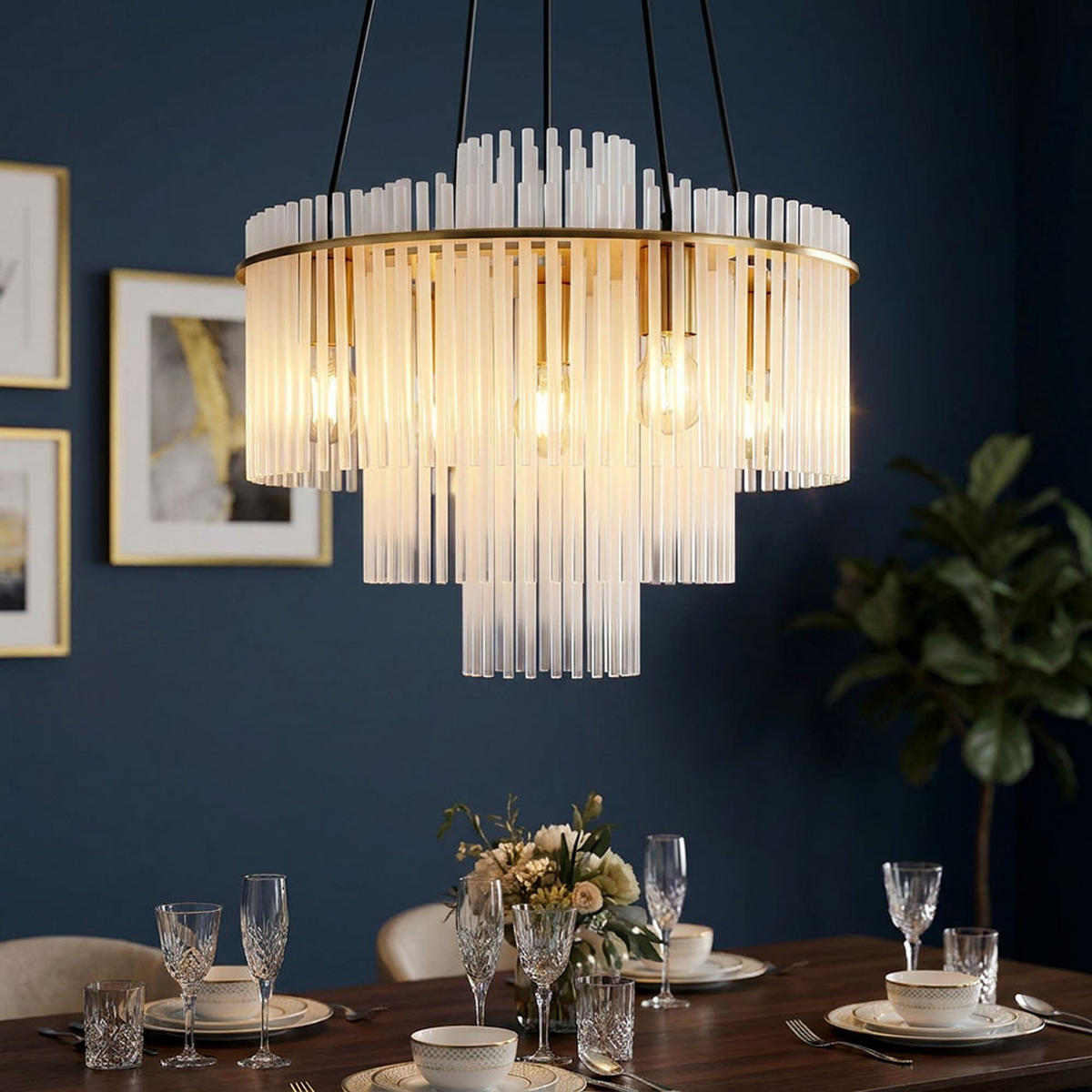 KRONLEUCHTER Gorley Metall Gold - Goldfarben, Glas (50/50/120cm) - Globo Lighting