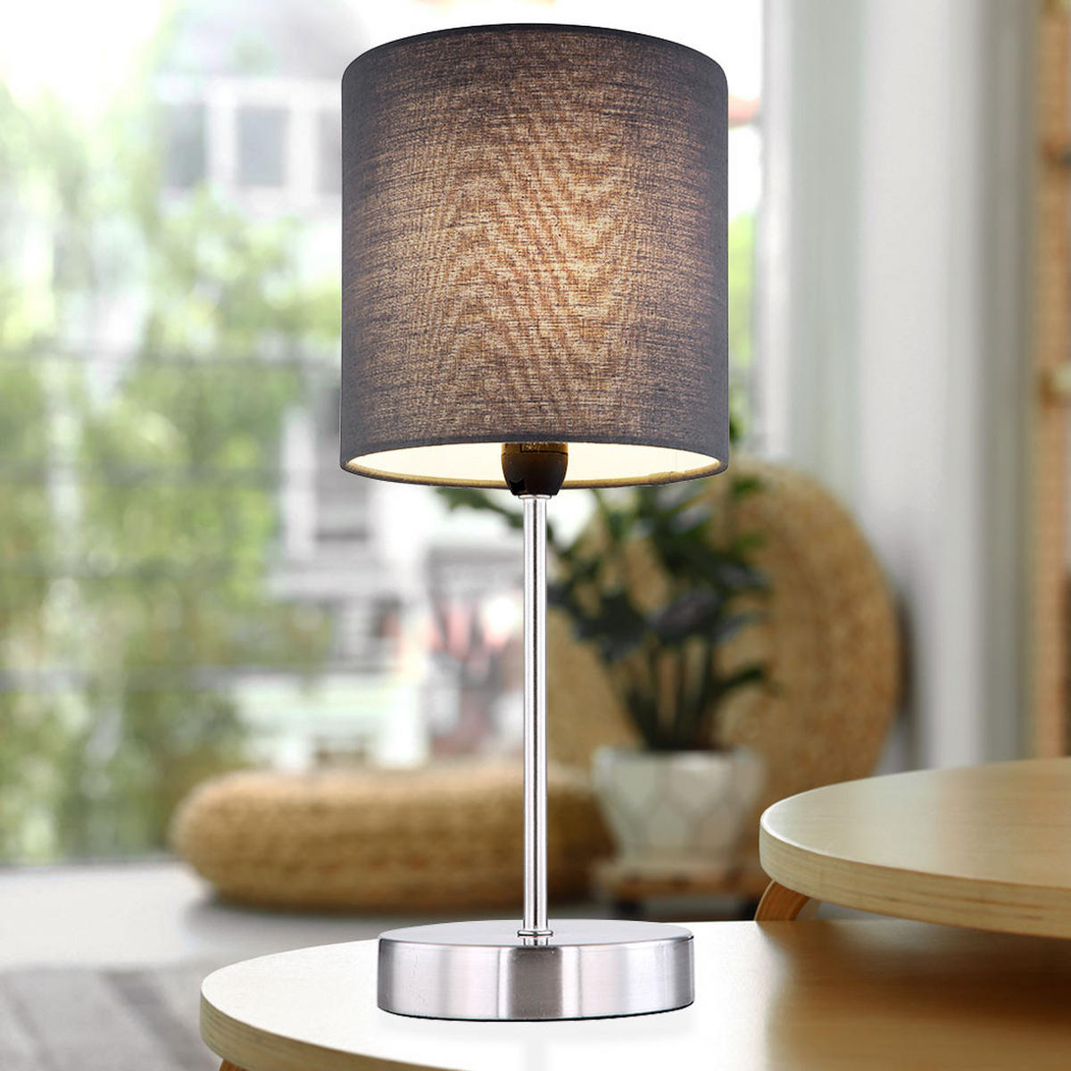 TISCHLEUCHTE Metall Textil Silber Anthrazit - Silberfarben, Metall (15/15/35cm)