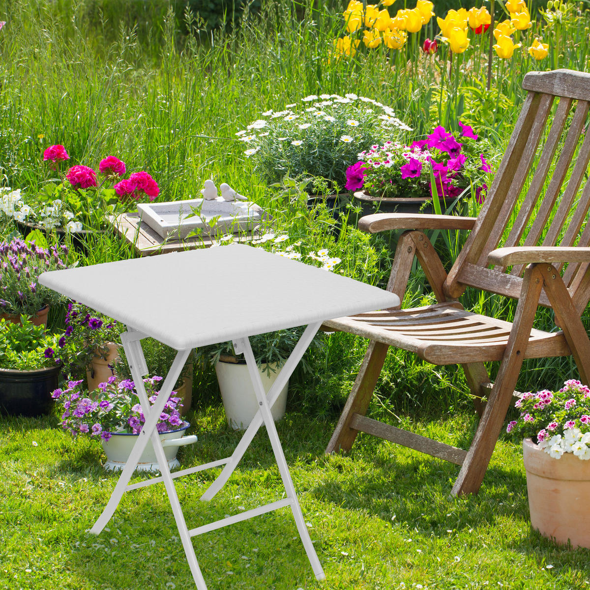 GARTENTISCH - Weiß, Kunststoff/Metall (61.5/61.5/74cm) - Relaxdays