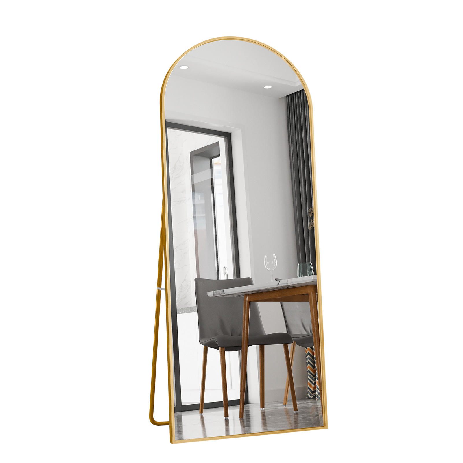 GANZKÖRPIERSPIEGEL 180x80 cm Bogenform Goldfarben Freistehend Aluminium - Gelb, Glas (2/180/80cm) - SHOPENTRA