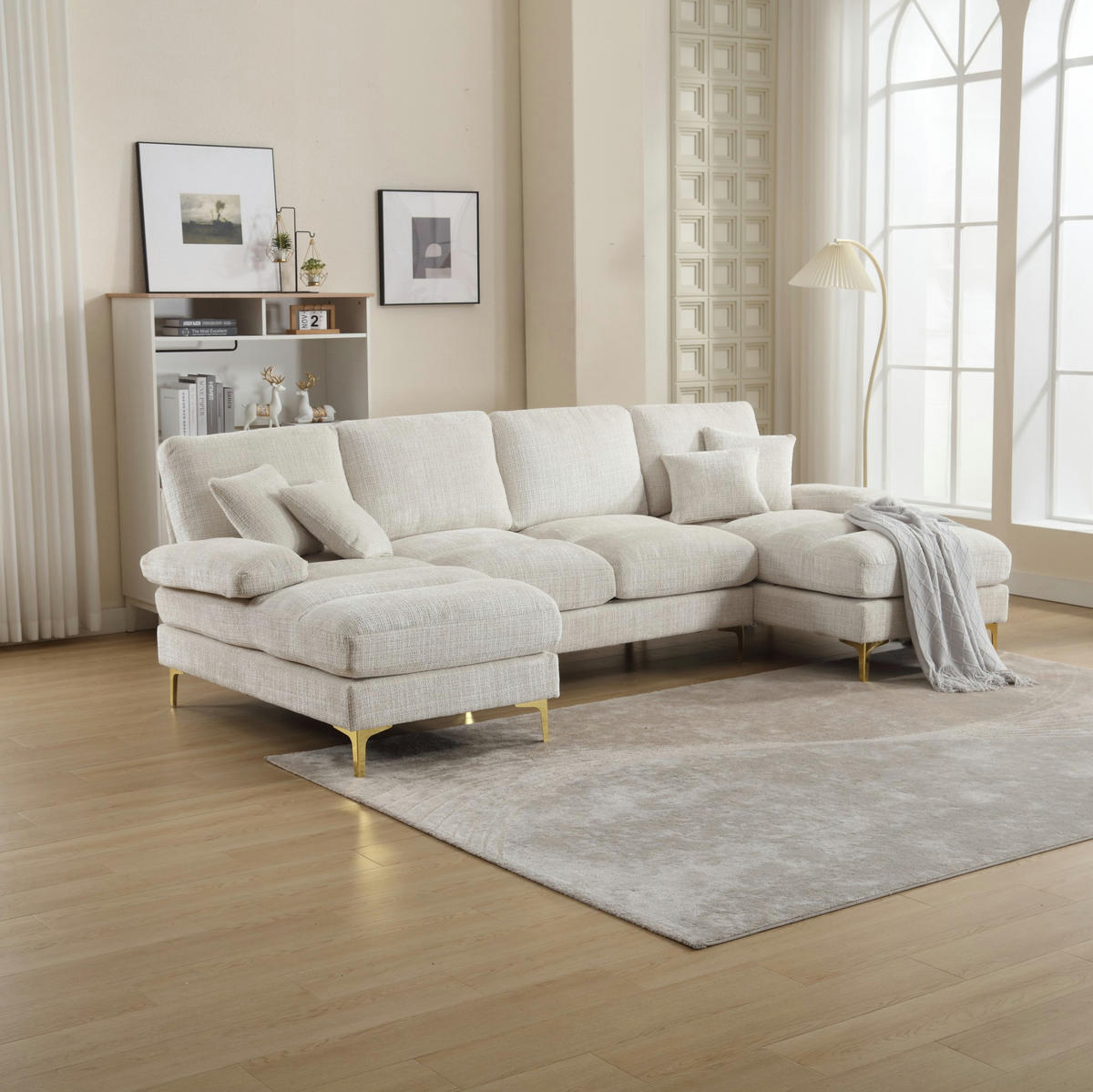 SOFA U-Form mit 2 Liegeflächen ca. 272 x 136 cm Chenille Beige - Beige, Textil (136/88/272cm) - Meubliv