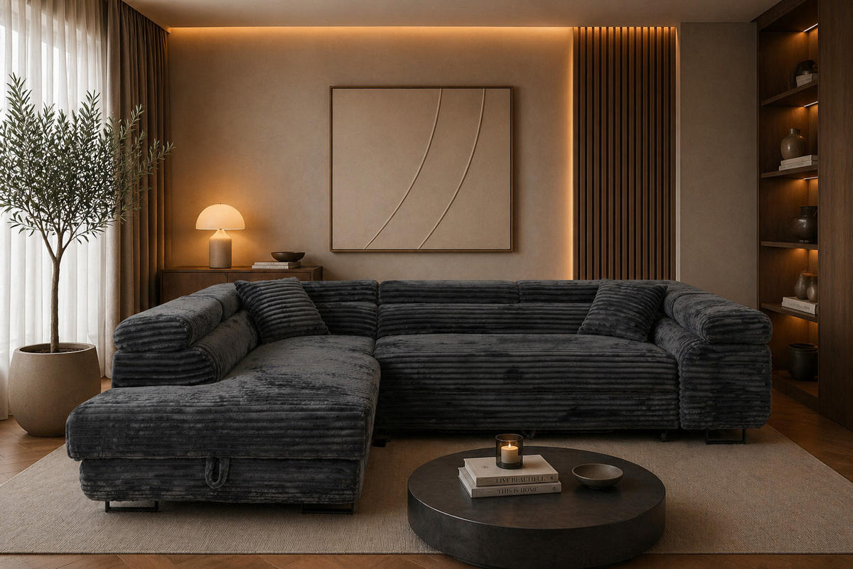 ECKSOFA SERENA L, Links mit Stauraum, Grau - Grau, Textil (275/205cm) - KS Home Concept