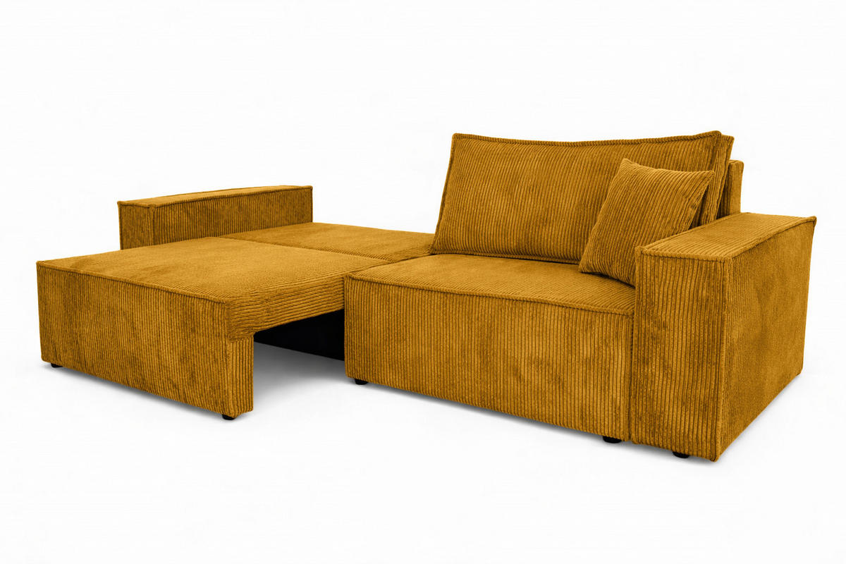 SOFA Mit Schlaffunktion Und Bettkasten, Cordstoff Poso, Senffarbe, BEST SCORNER - Gelb, Holz (245/83/90cm) - Kaiser Möbel