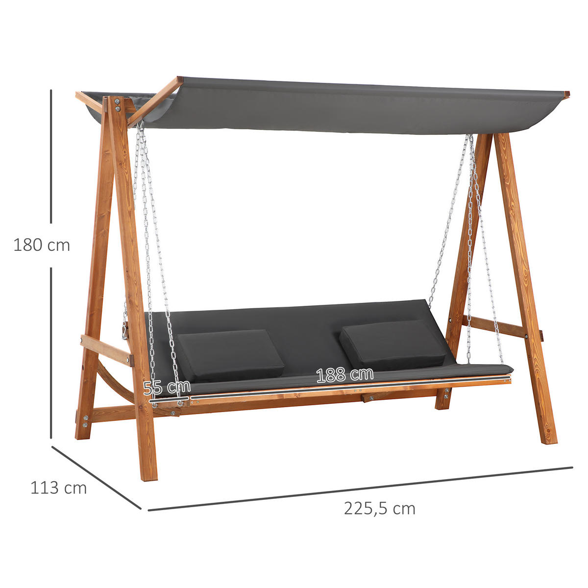 HOLLYWOODSCHAUKEL Grau 225.5/130.0/180.0cm - Grau, Holz (130/180/225.5cm)