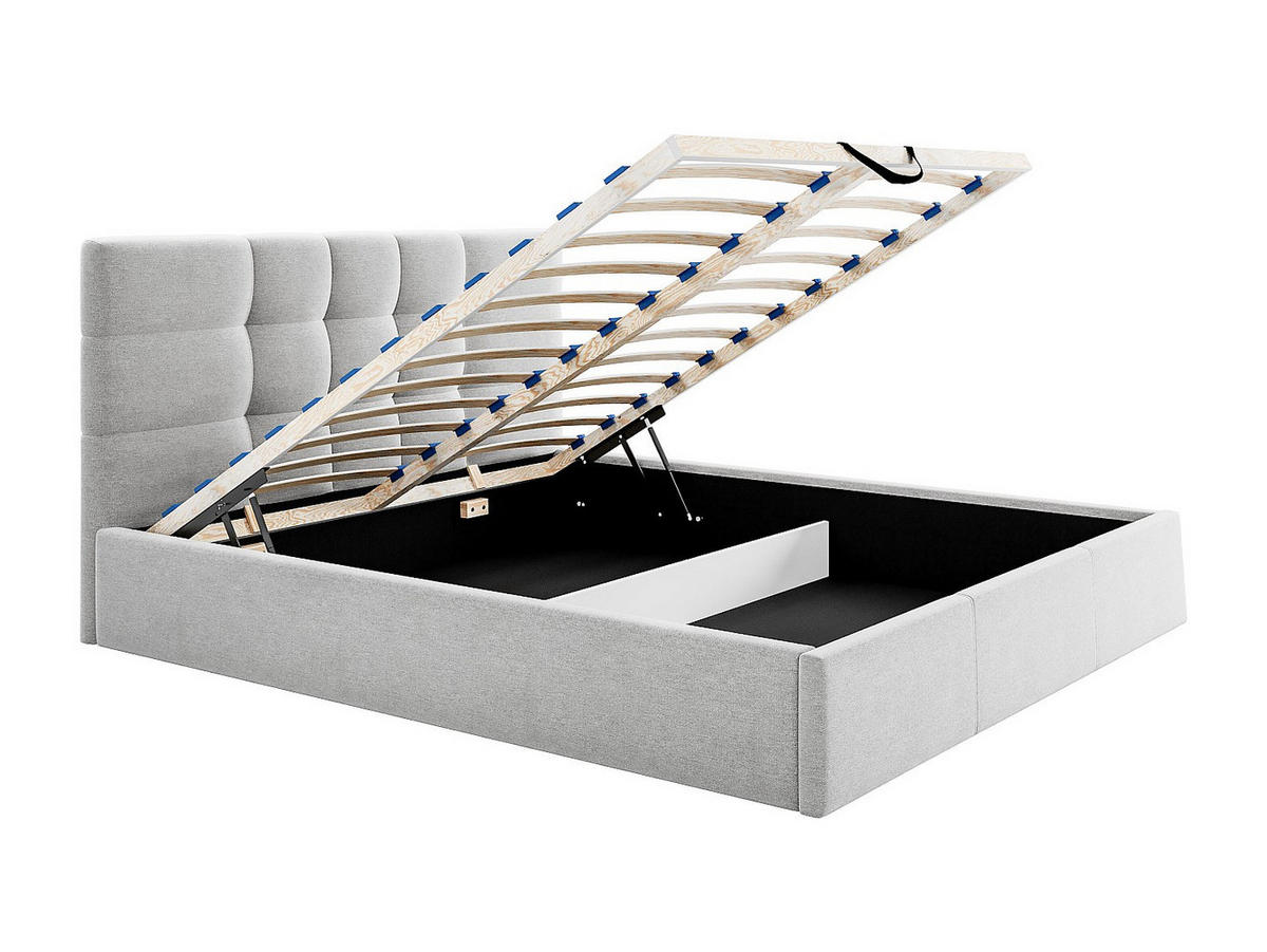 BETT mit Bettkasten - 2 Personen - Stoff - Hellgrau - Hellgrau, Textil (180/200cm) - Vente-Unique