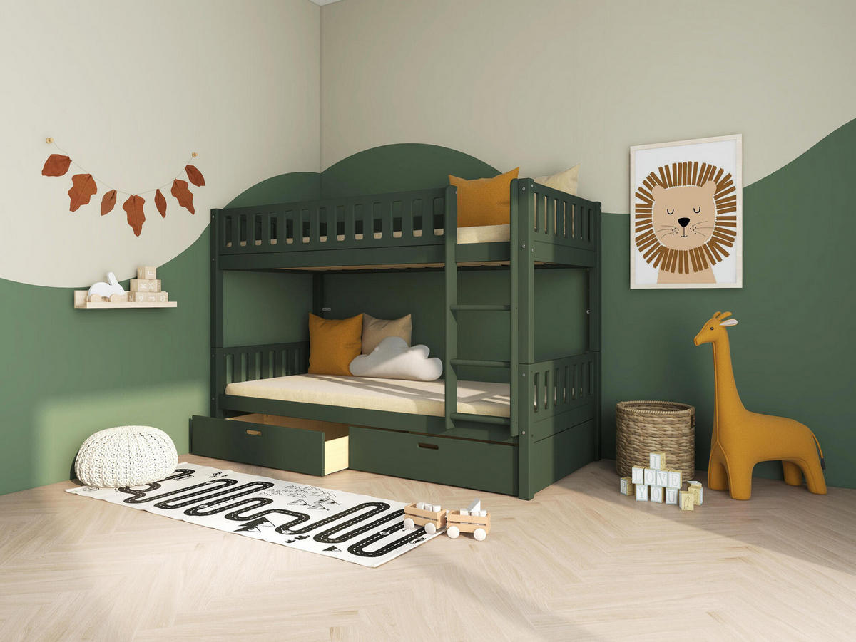 ETAGENBETT VIGGO Grün 208x102x144 cm - Grün, Holz - FURNLUX