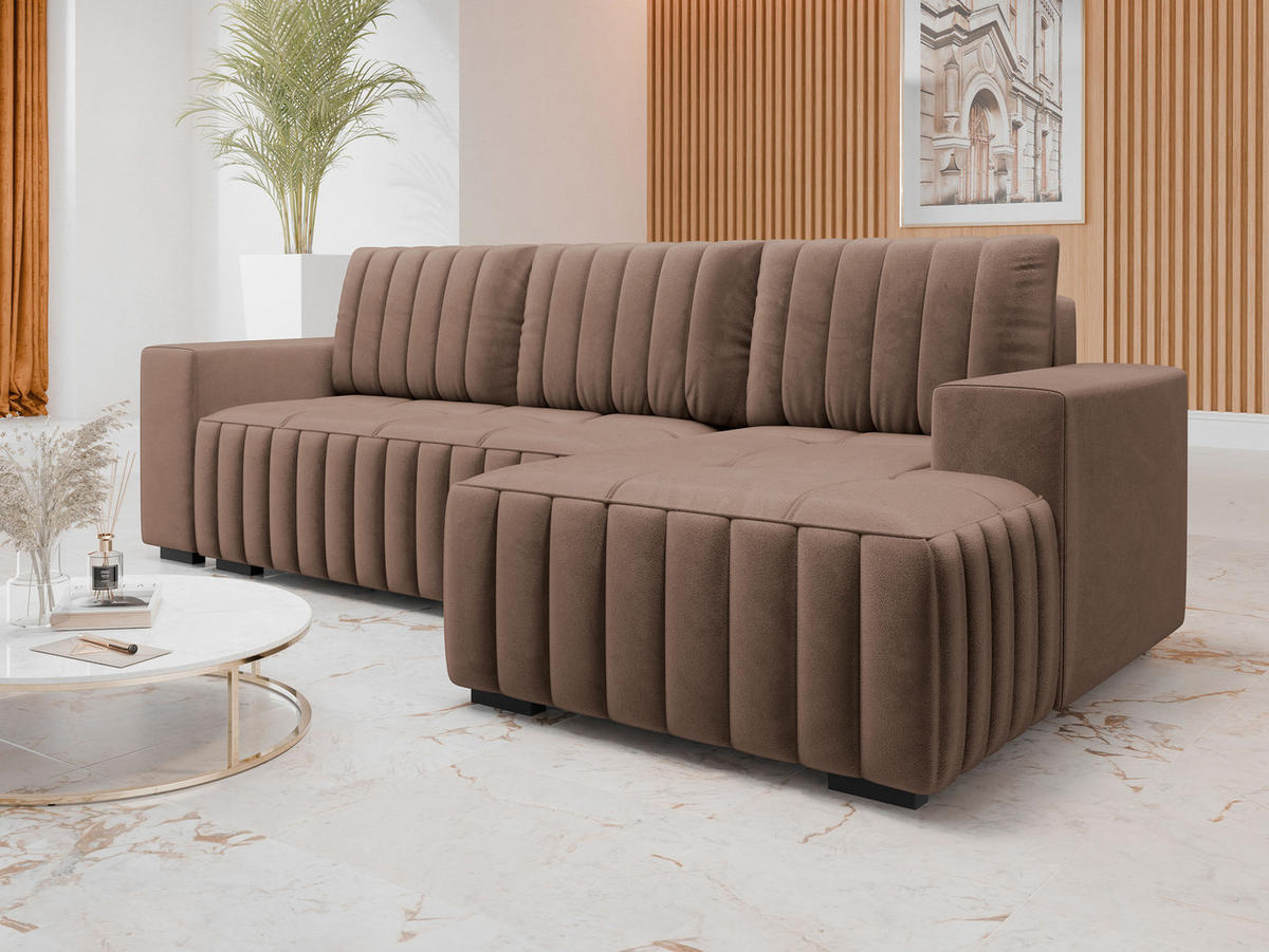 ECKSOFA Hugo, Seite: Rechts - Dunkelbraun/Braun, Holz/Textil (240/140cm)