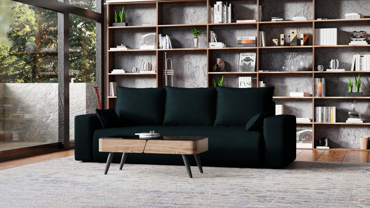 SOFA Bubi mit Bettkasten und Schlaffunktion, Velourstoff - Anthrazit, Holzwerkstoff (242/85/95cm)