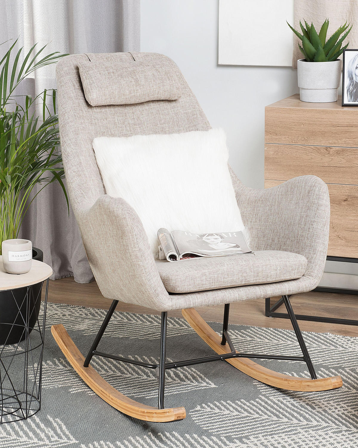SCHAUKELSESSEL Helles Beige Arrie - Hellbraun/Beige, Textil (48/116/92cm) - Beliani