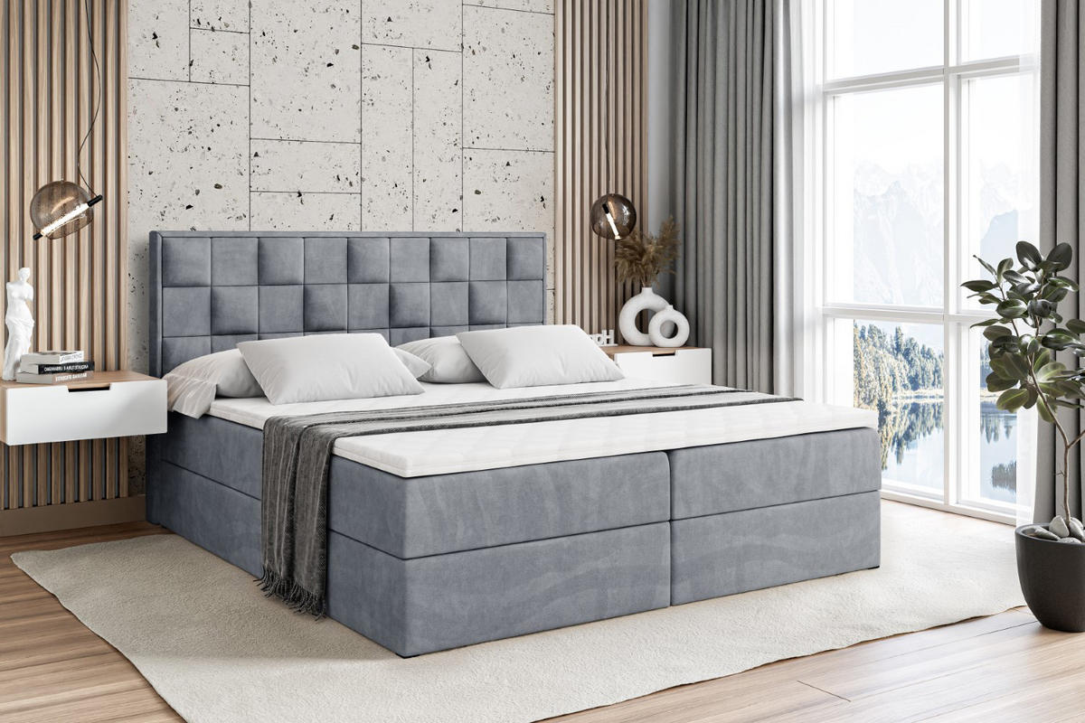 BOXBETT mit H4-Matratze und Lattenrost- ZAFIRA-BZ - 160x200 - Grau Samt - Grau, Holzwerkstoff (160/200cm) - ALTDECOR
