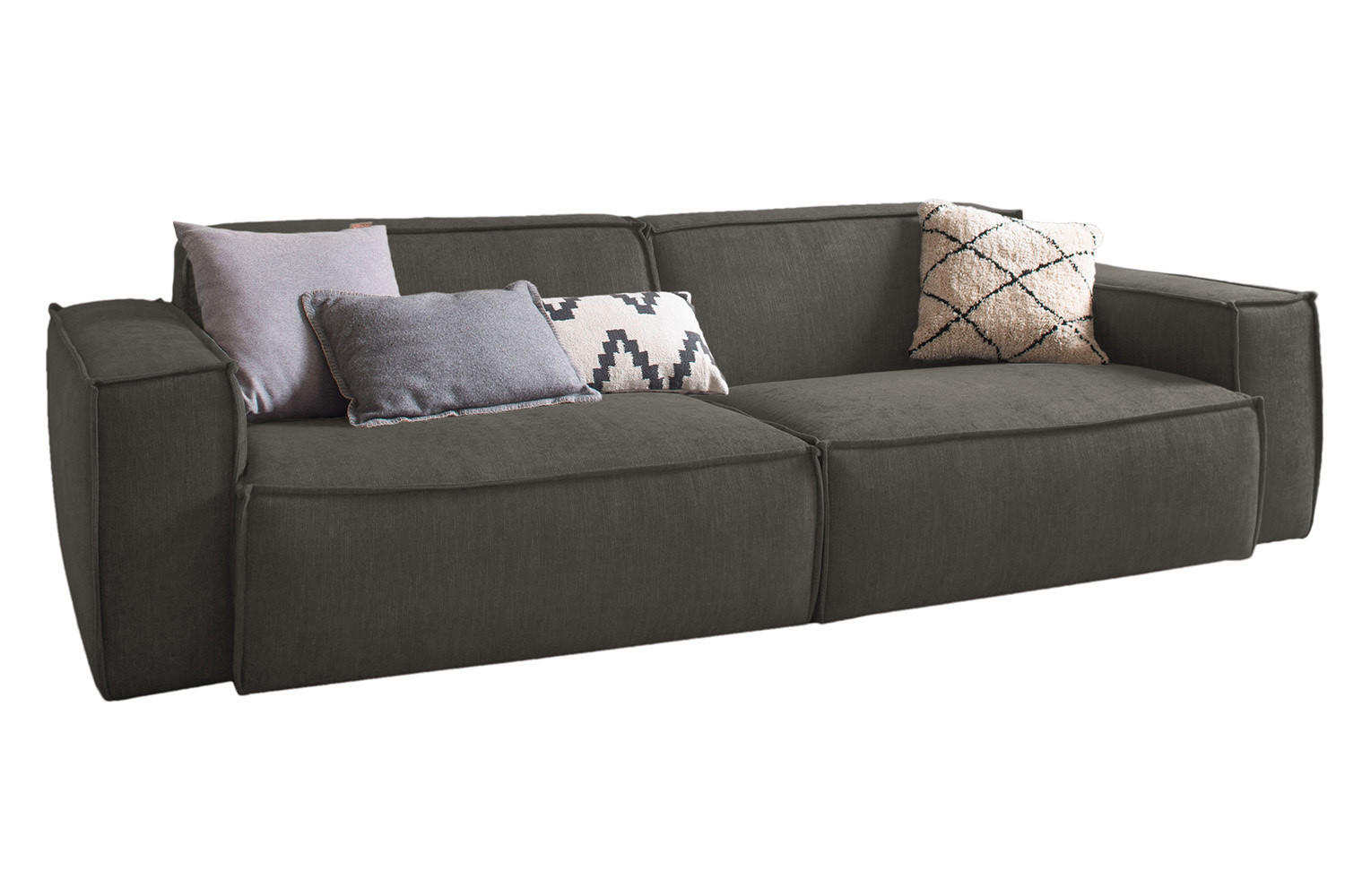 SITZGRUPPE SAMU Grau Webstoff - Schwarz/Grau, Kunststoff/Textil (256/72/106cm) - KAWOLA