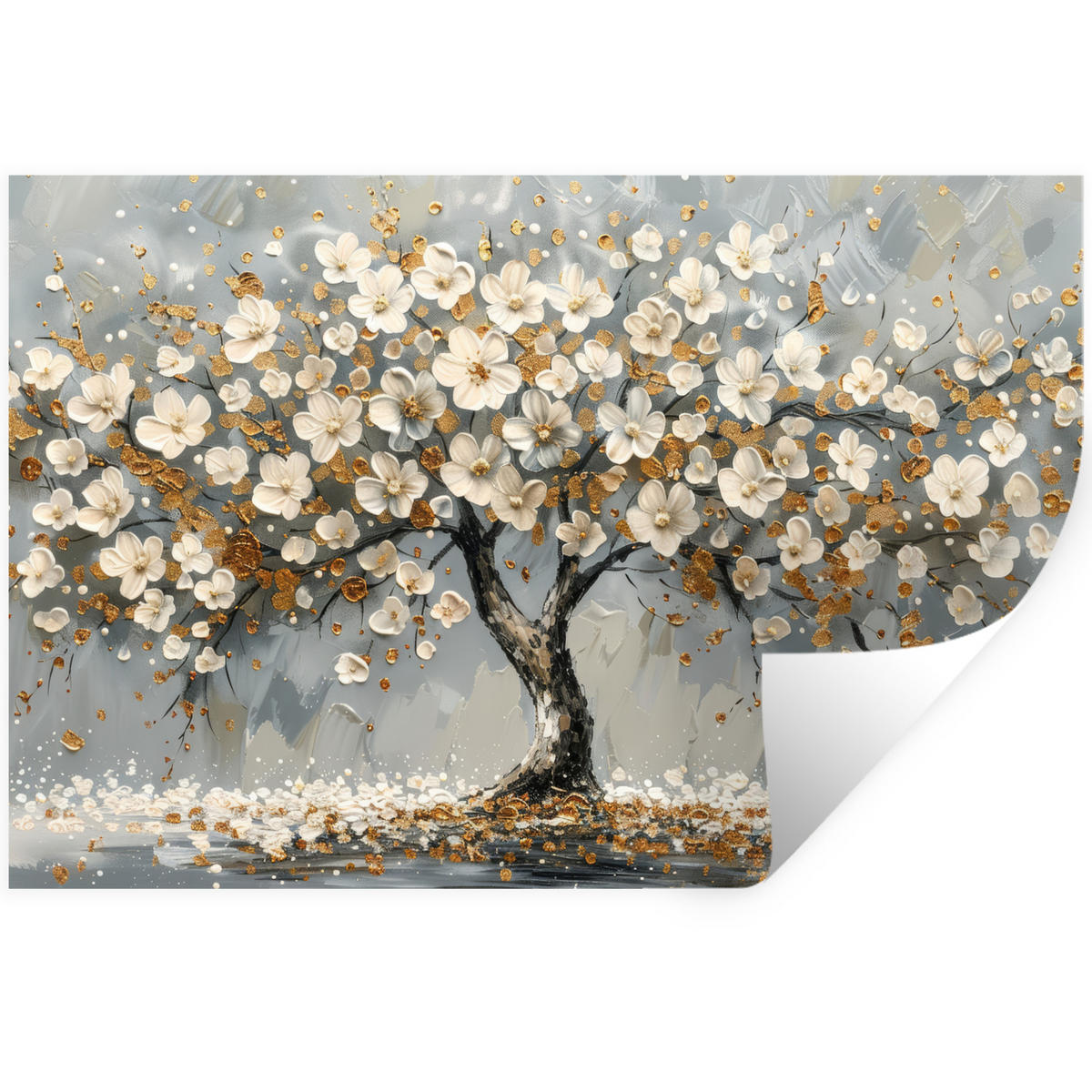 WANDTATTOO Baum - Blumen - Weiß - Natur - Kunst 60x40 cm - Weiß, Kunststoff (60/40/0.1cm) - MuchoWow