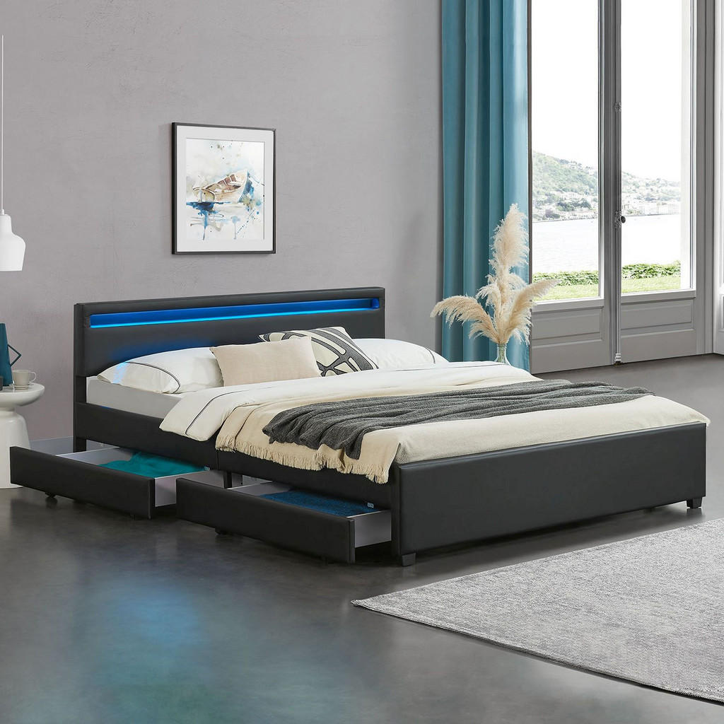 Thumbnail - Juskys Polsterbett, Schwarz, Textil, 180x200 cm, Schlafzimmer, Betten, Polsterbetten