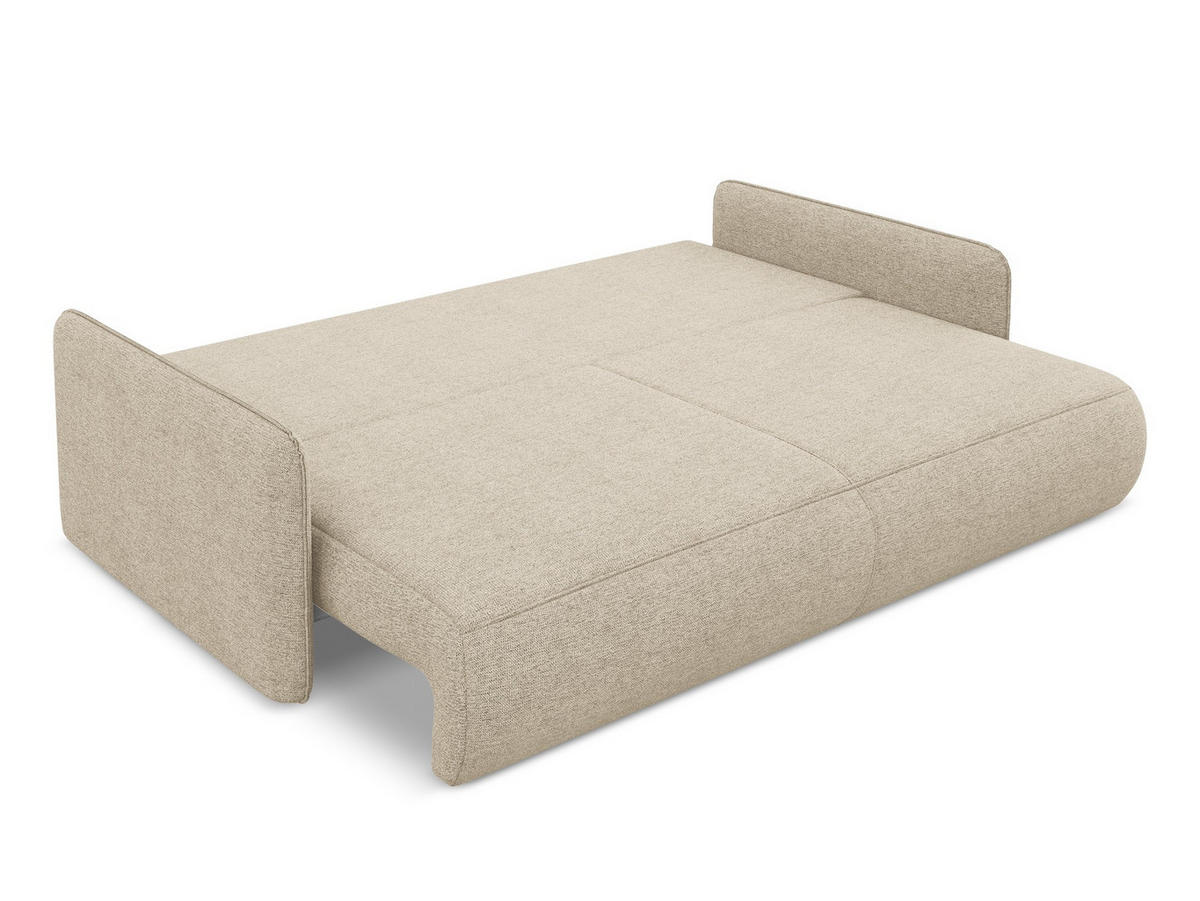 3-SITZER SOFA mit Schlaffunktion Chenille Stoff Beige - Beige/Schwarz, Kunststoff/Textil (216/86/105cm) - Makamii