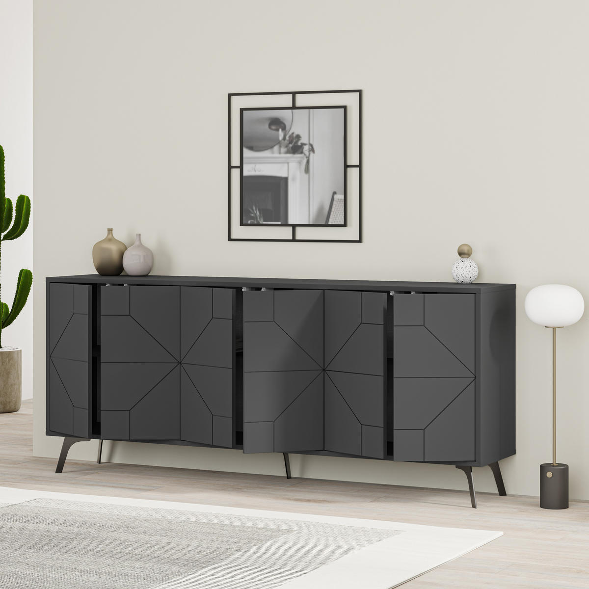 SIDEBOARD Dune Anthrazit 181/35/77,4 cm - Anthrazit/Schwarz, Holzwerkstoff/Metall (181/77.4/35cm) - Decortie
