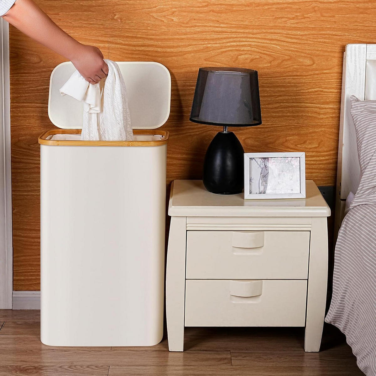 WÄSCHEKORB mit Deckel 75L Beige - Beige, Naturmaterialien (25/70/44cm)