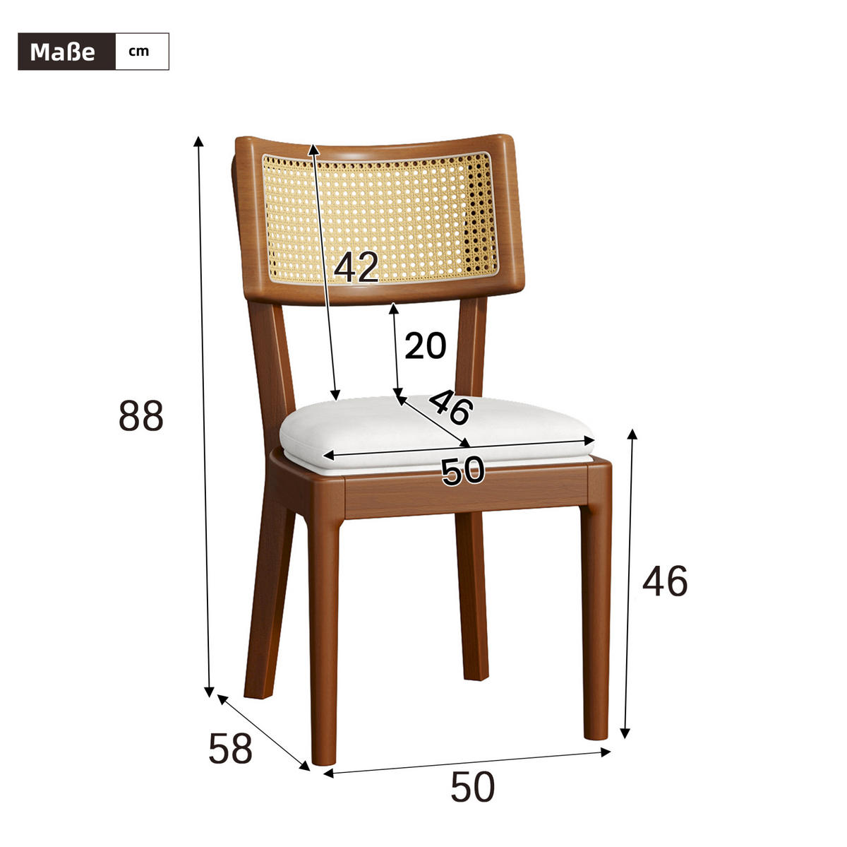 ESSZIMMERSTÜHLE 2er-Set Massivholz mit Rattan-Rückenlehne Leinen Nussbaum - Braun, Holz (58/88/50cm) - Meubliv
