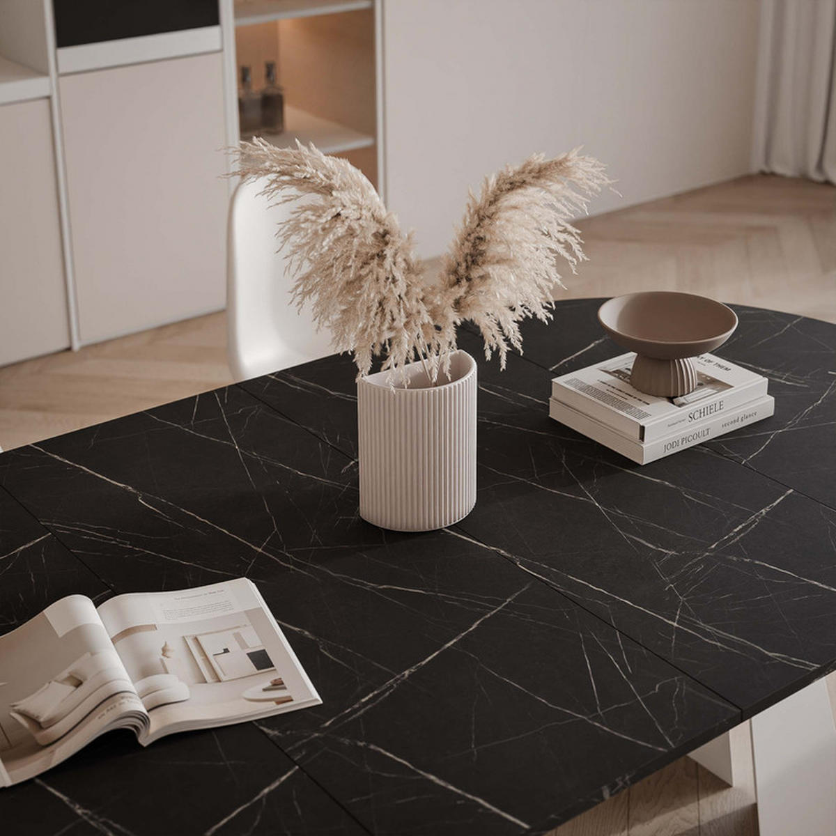 AUSZIEHTISCH FORTE 100/76 cm, Weiß / Grigia Pietra (Steingrau) - Weiß/Grau, Holzwerkstoff/Metall (100/100/76cm) - Idohome