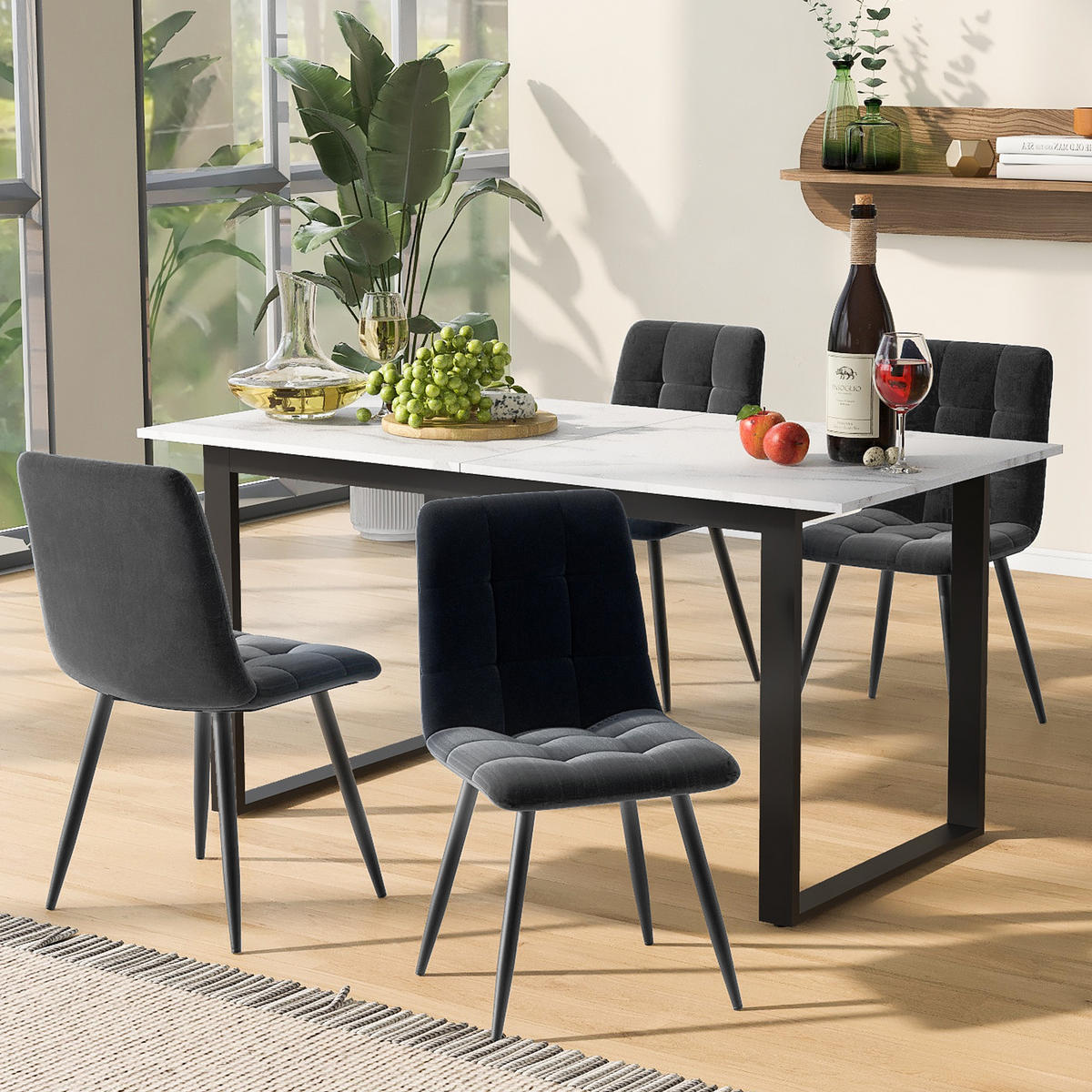 ESSGRUPPE 5-teilig mit ausziehbarem Esstisch 140/180 cm & 4 Stühlen, modern für Esszimmer und Küche, weiß-grau - Grau, Holzwerkstoff (70/75/180cm) - Luhomfu