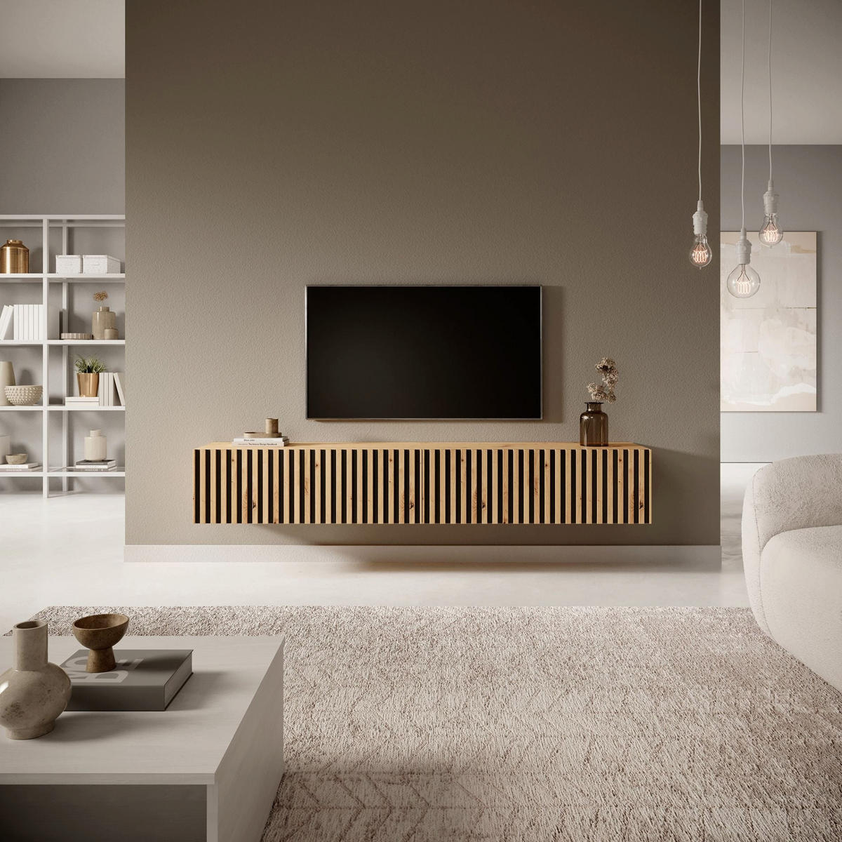 TV stolík Telire dub / čierny 175/30/32 cm - čierna/dub artisan, kompozitné drevo (175/30/31.6cm) - Selsey