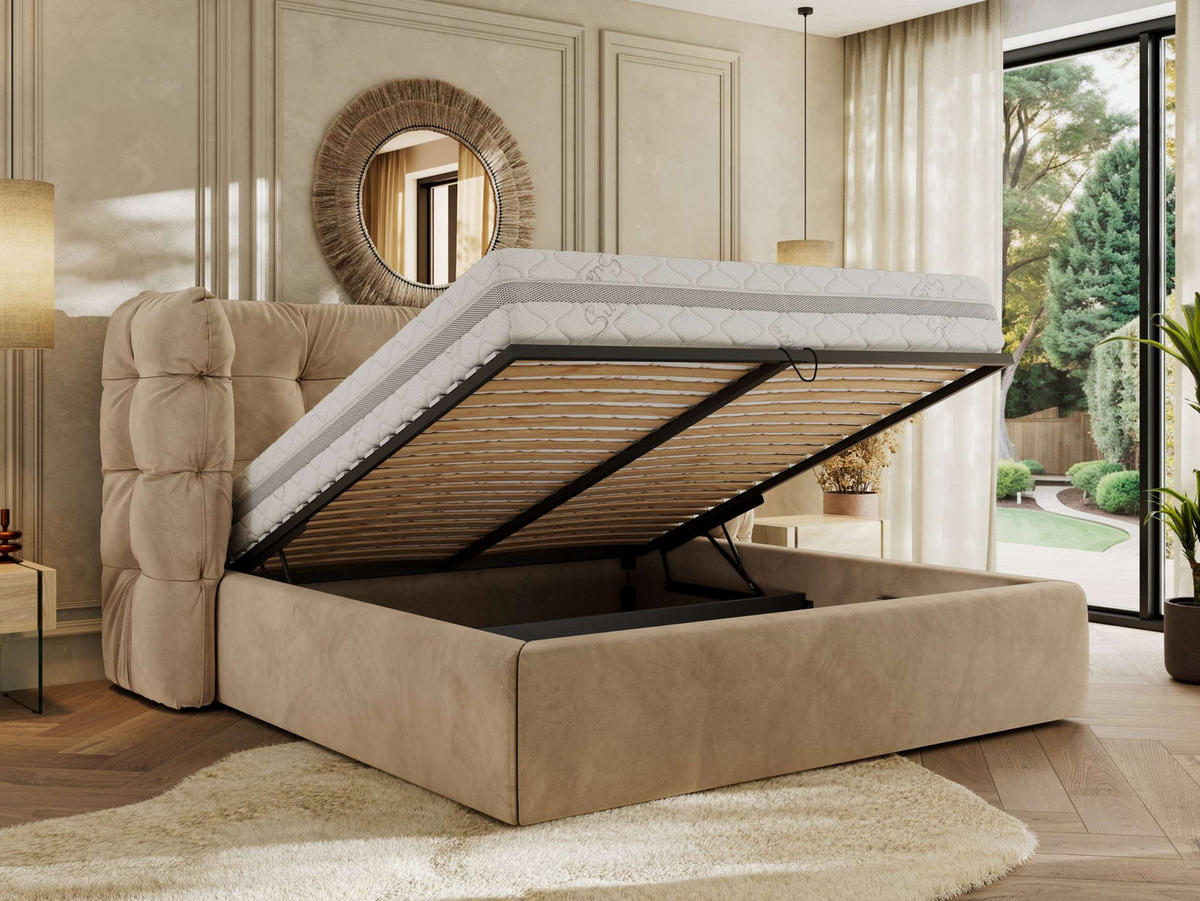 POLSTERBETT FLONELLE CLASSIC 180/200 - Hellbraun Velvet - ohne Matratze - Hellbraun, Textil (180/200cm) - MKS