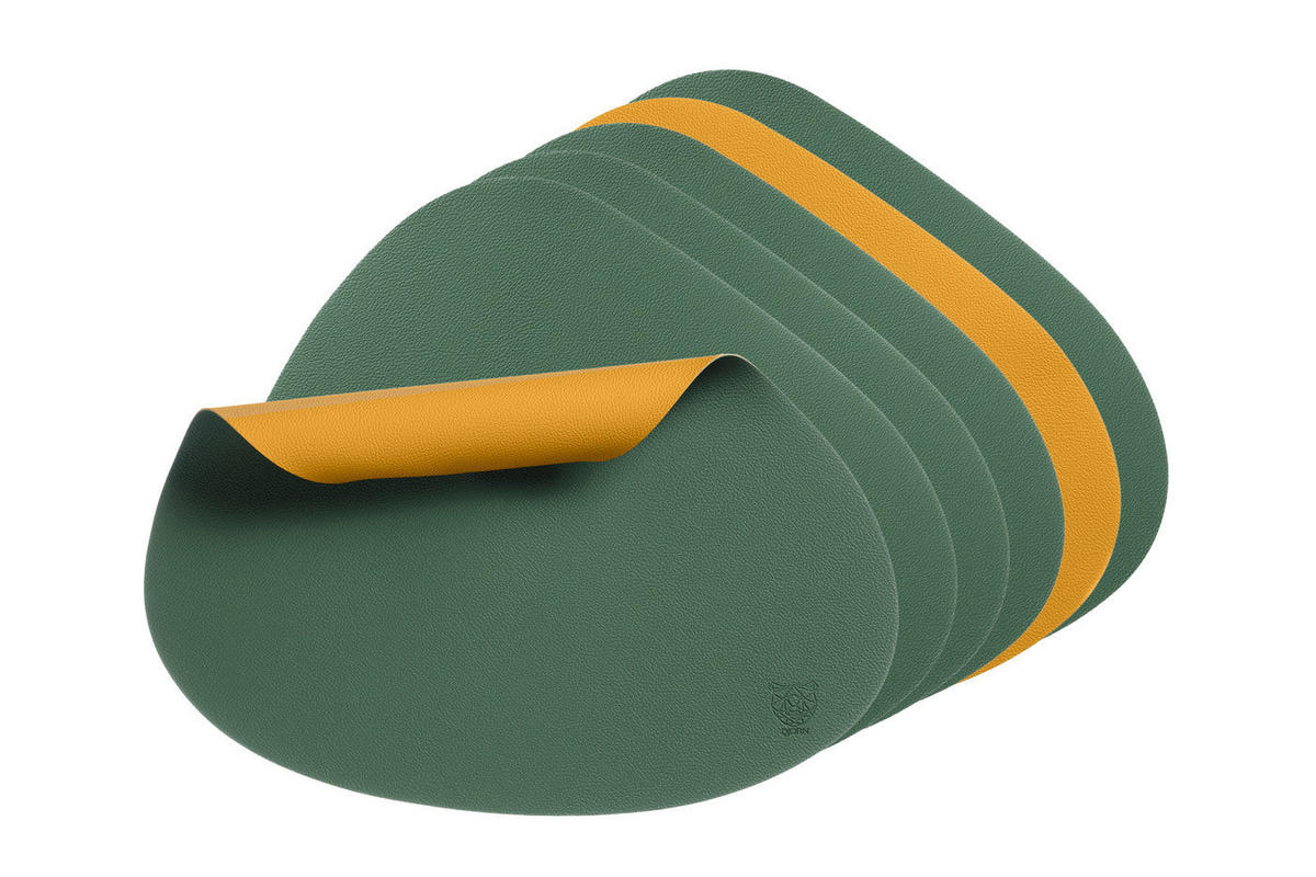 TISCHSET - 6er-Set - Recyceltes Leder in Senfgelb und Tannengrün - Gelb, Textil (37/44cm) - Björn